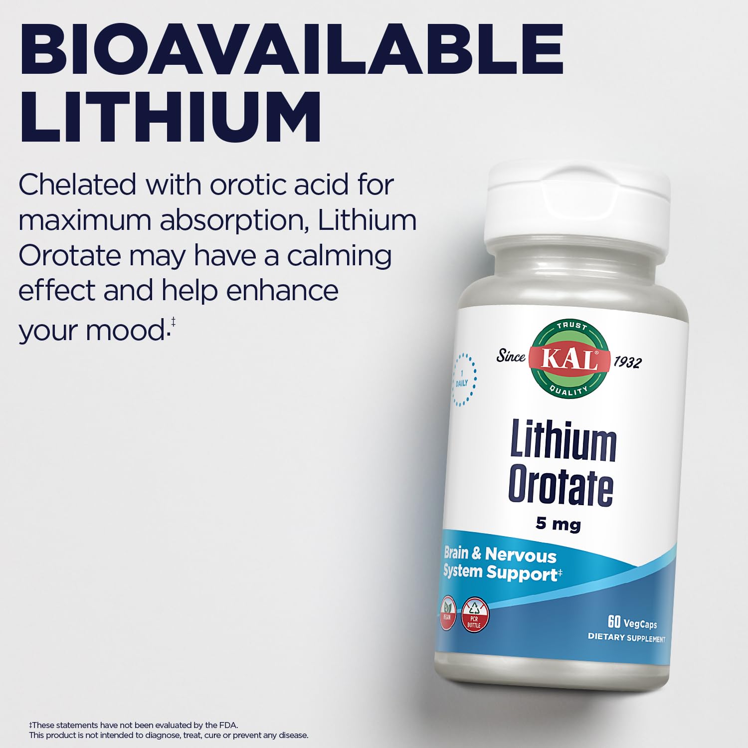 Foto 6 | Suplemento De Orotato De Litio Kal, 5 Mg, 60 Cápsulas Vegetales - Venta Internacional.
