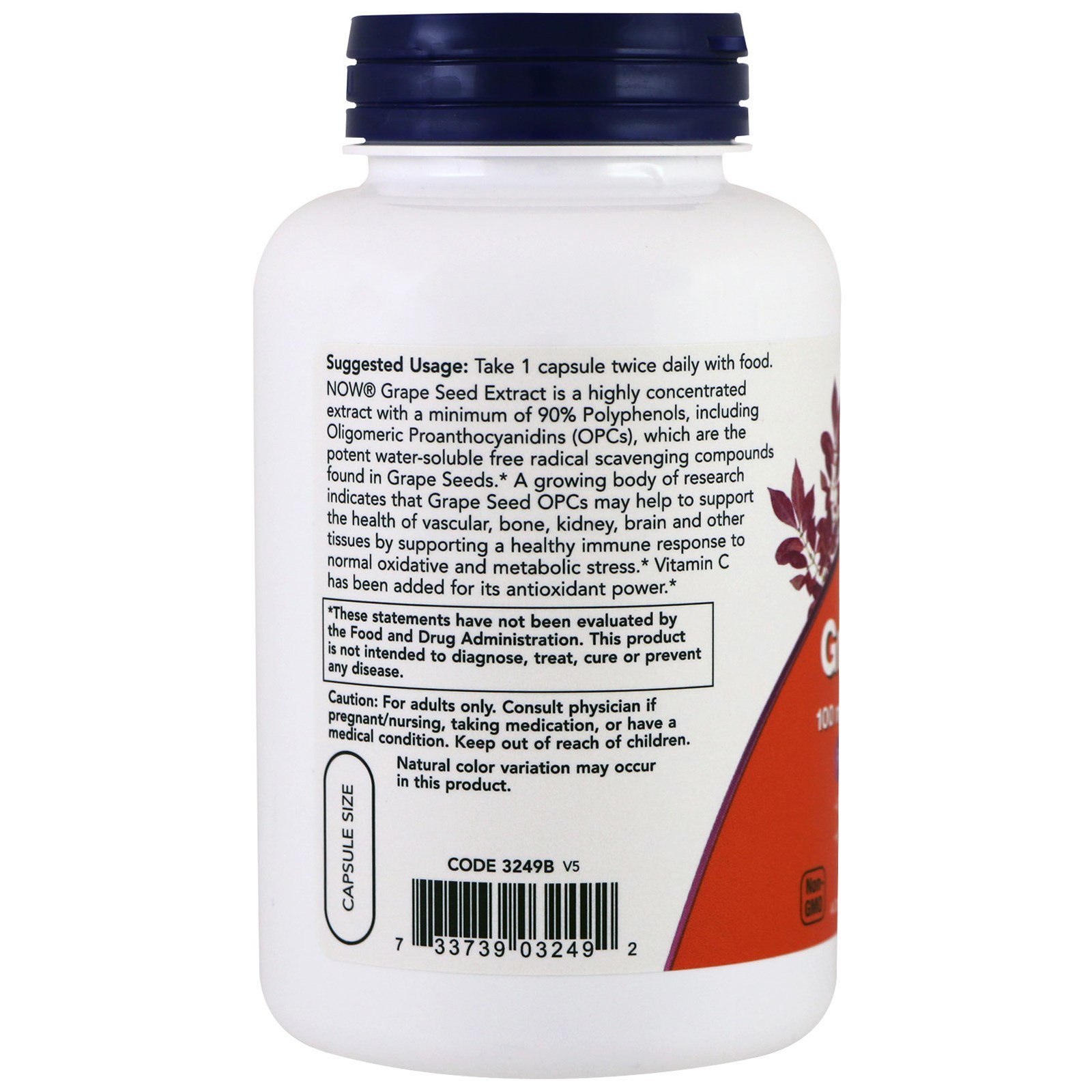 Foto 3 | Semillas De Uva Supplements Now Foods 100 Mg Con Vitamina C 200 Cápsulas - Venta Internacional.