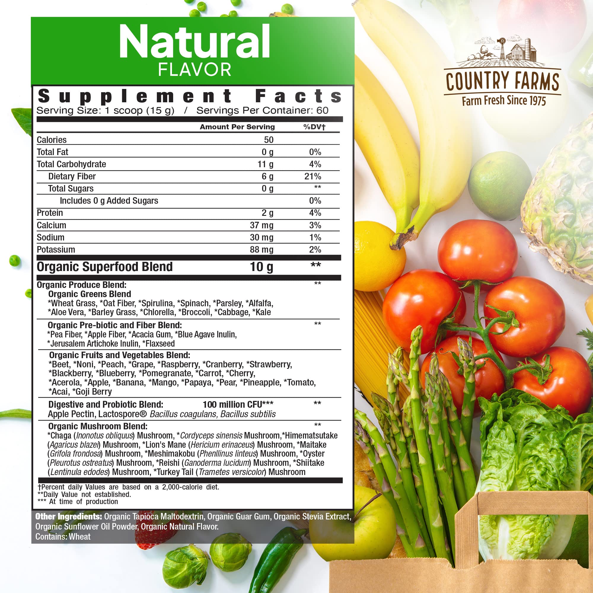 Foto 3 pulgar | Mezcla Para Bebidas Super Greens Country Farms, 900 G, 60 Porciones - Venta Internacional.