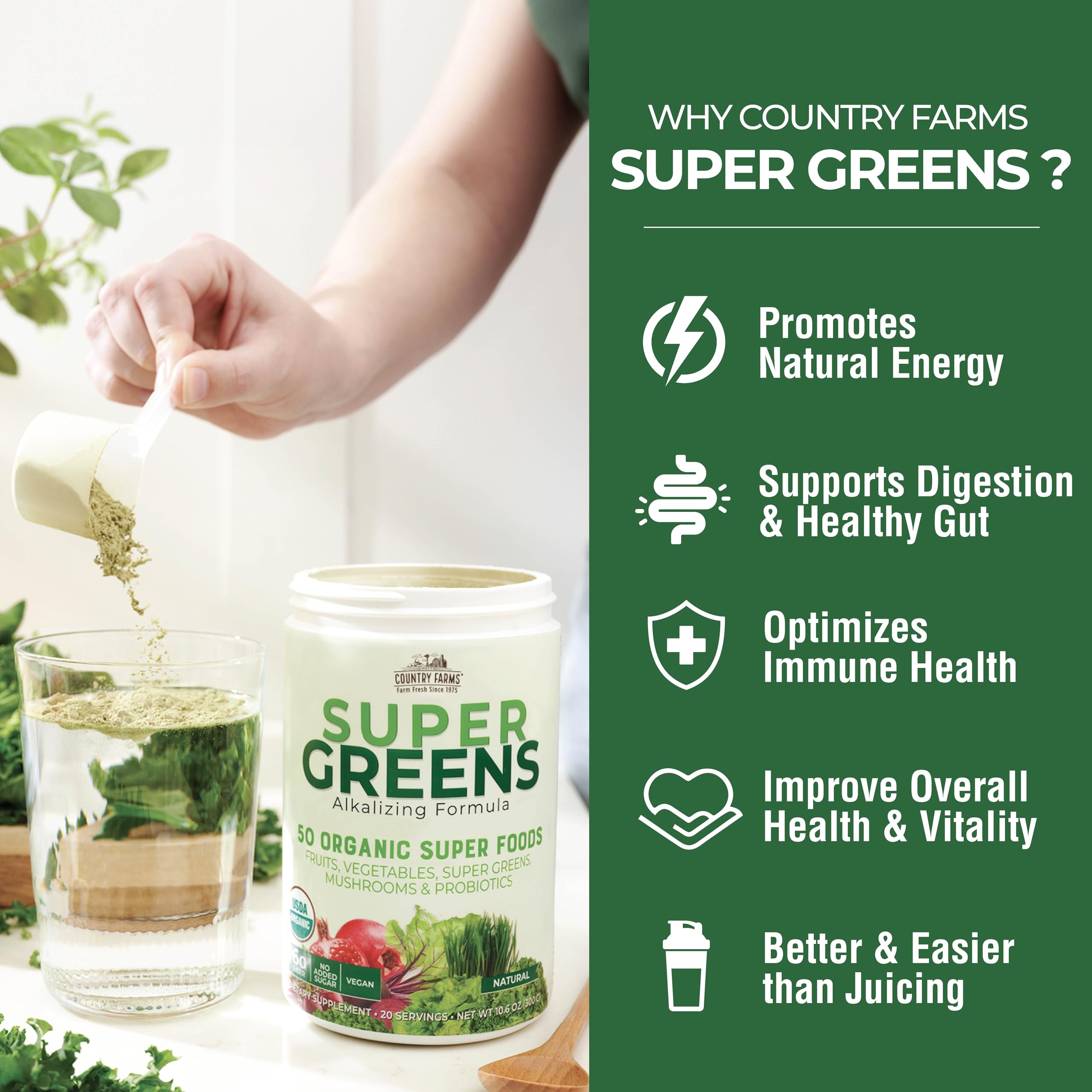 Foto 6 pulgar | Mezcla Para Bebidas Super Greens Country Farms, 900 G, 60 Porciones - Venta Internacional.