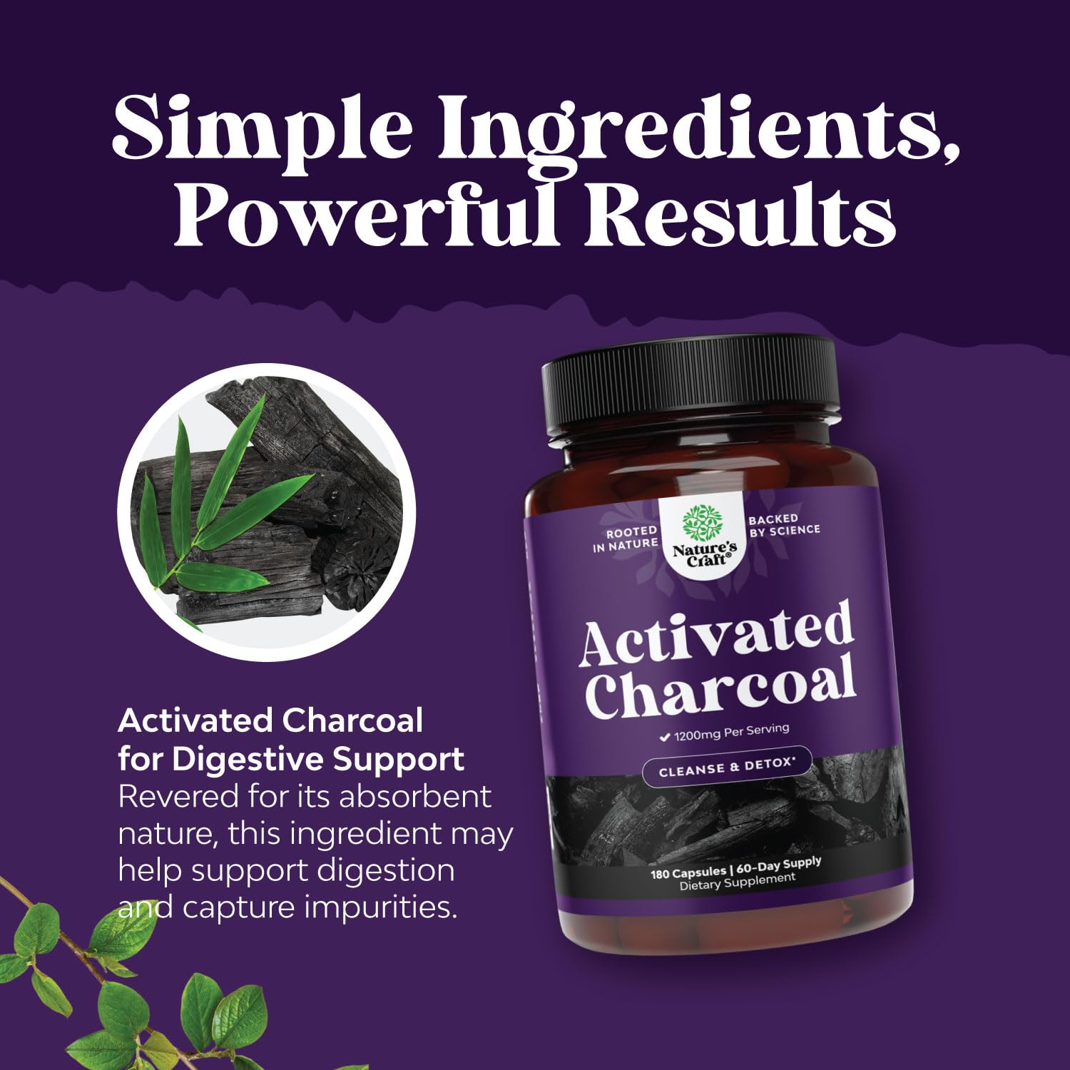 Foto 4 | Carbón Vegetal De Limpieza Y Desintoxicación Supplement Natures Craft, 180 Unidades - Venta Internacional.