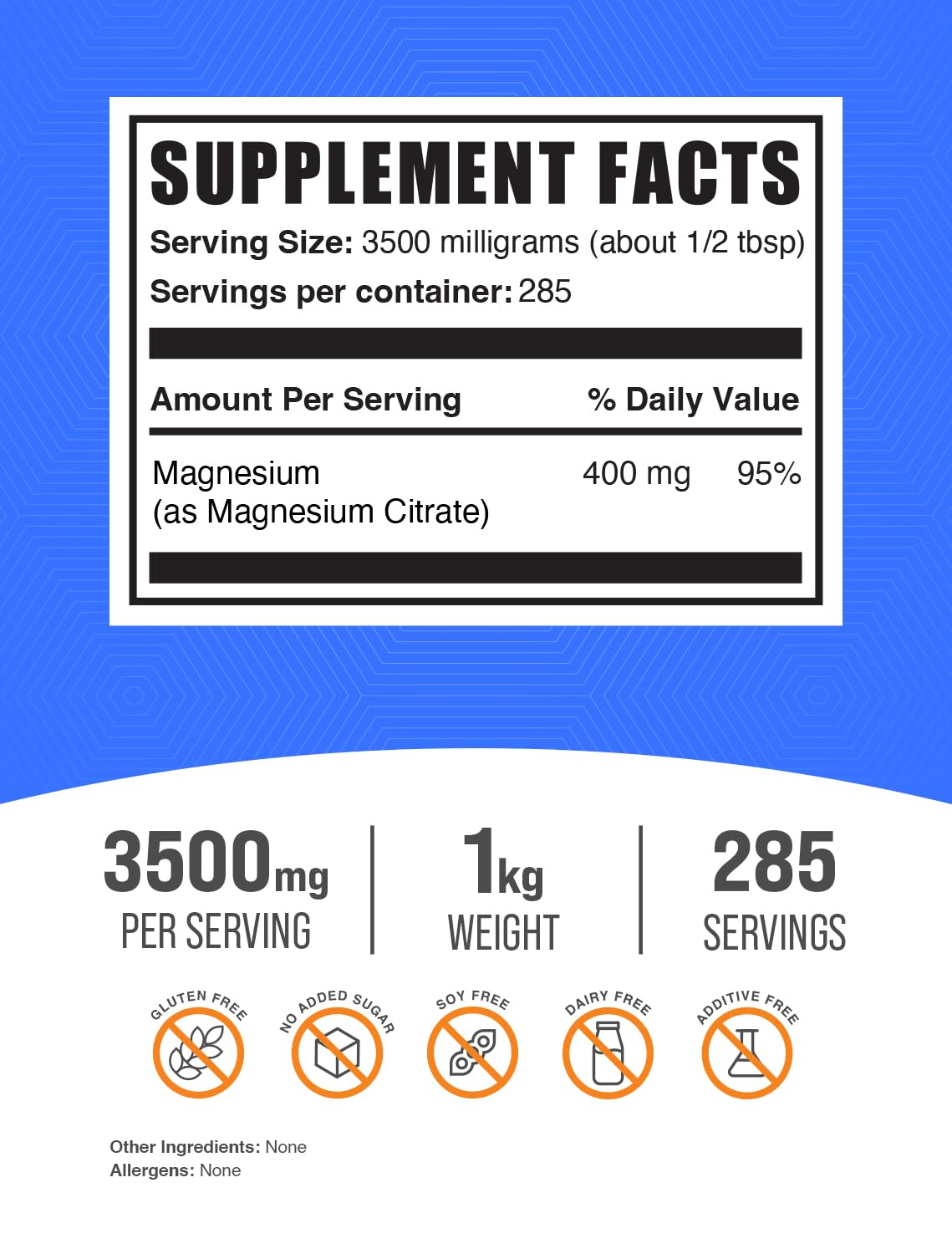 Foto 3 pulgar | Suplemento De Magnesio Bulksupplements.com Citrato De Magnesio 1 Kg - Venta Internacional.