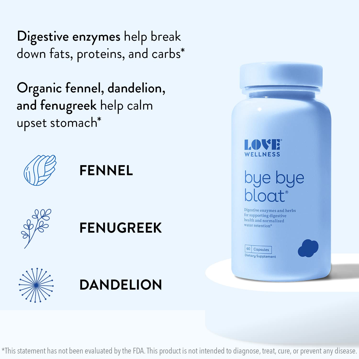 Foto 5 | Suplemento Love Wellness Bye Bye Bloat Enzimas Digestivas 60 Cápsulas - Venta Internacional