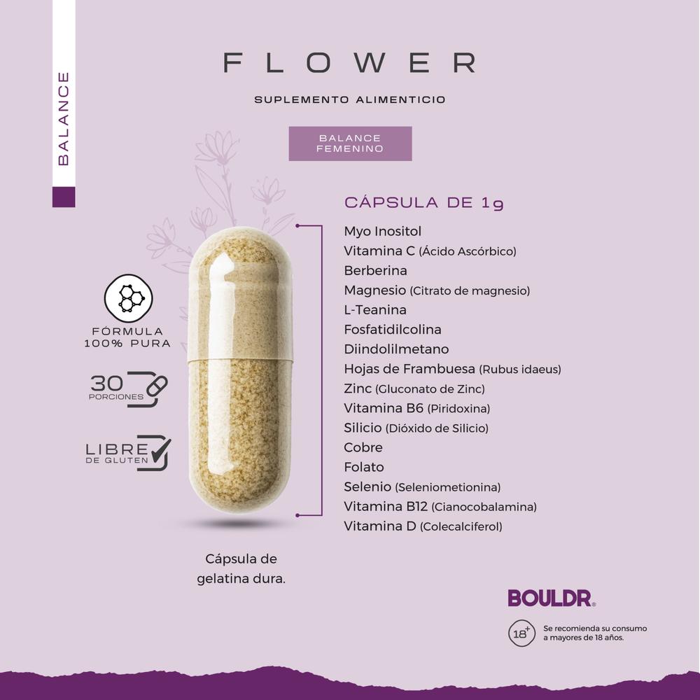 Foto 5 pulgar | Flower Balance Femenino Myo Inositol Dim Bouldr 90 Cápsulas