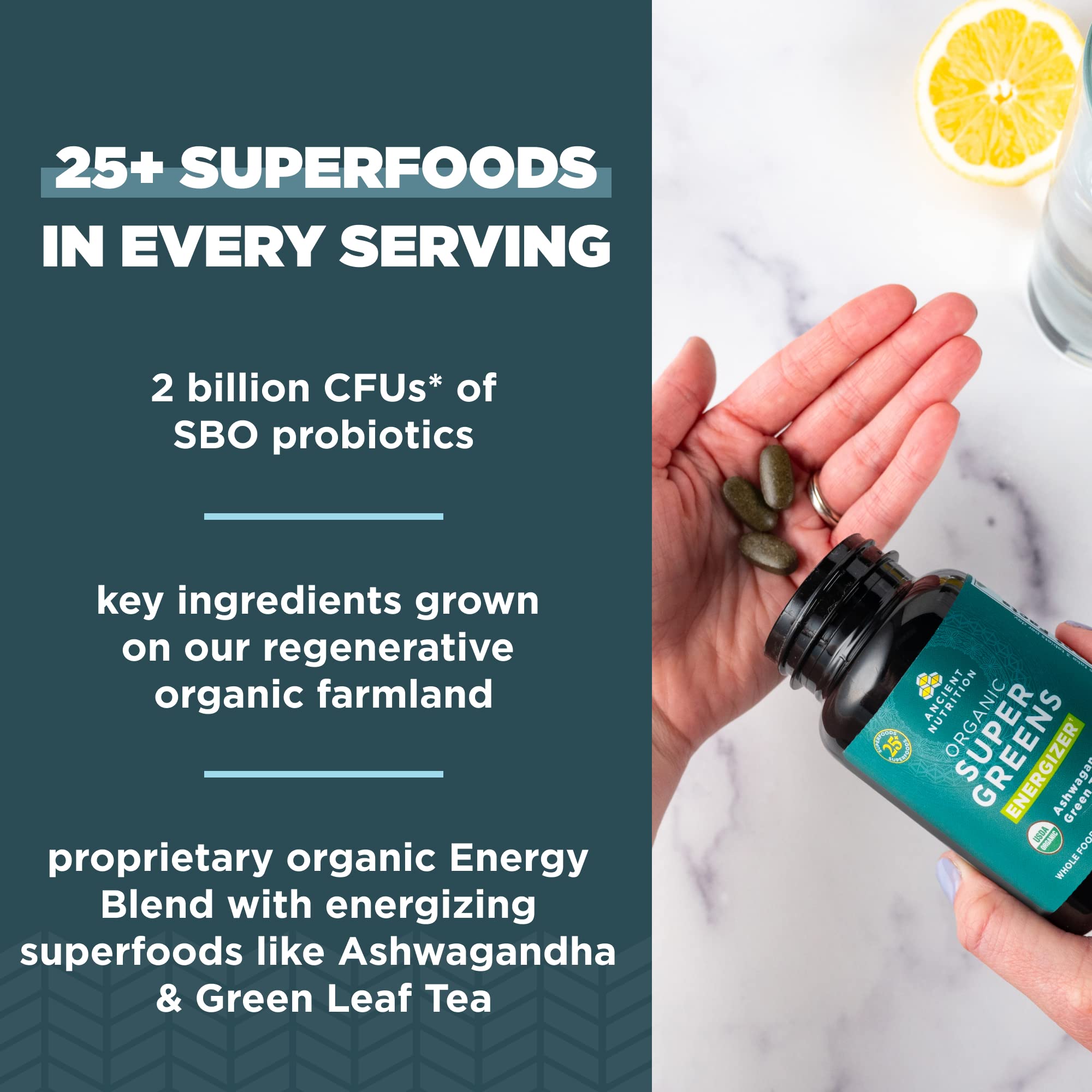 Foto 4 pulgar | Tabletas Energizantes Supergreens Ancient Nutrition 90 Unidades - Venta Internacional