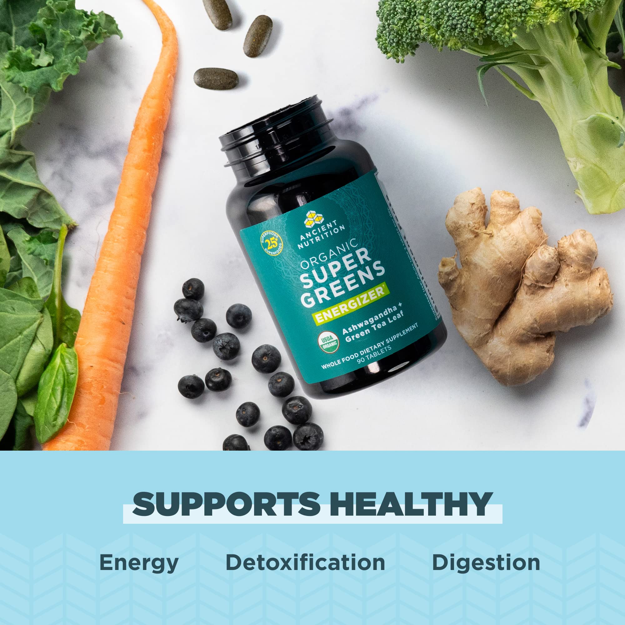 Foto 5 pulgar | Tabletas Energizantes Supergreens Ancient Nutrition 90 Unidades - Venta Internacional