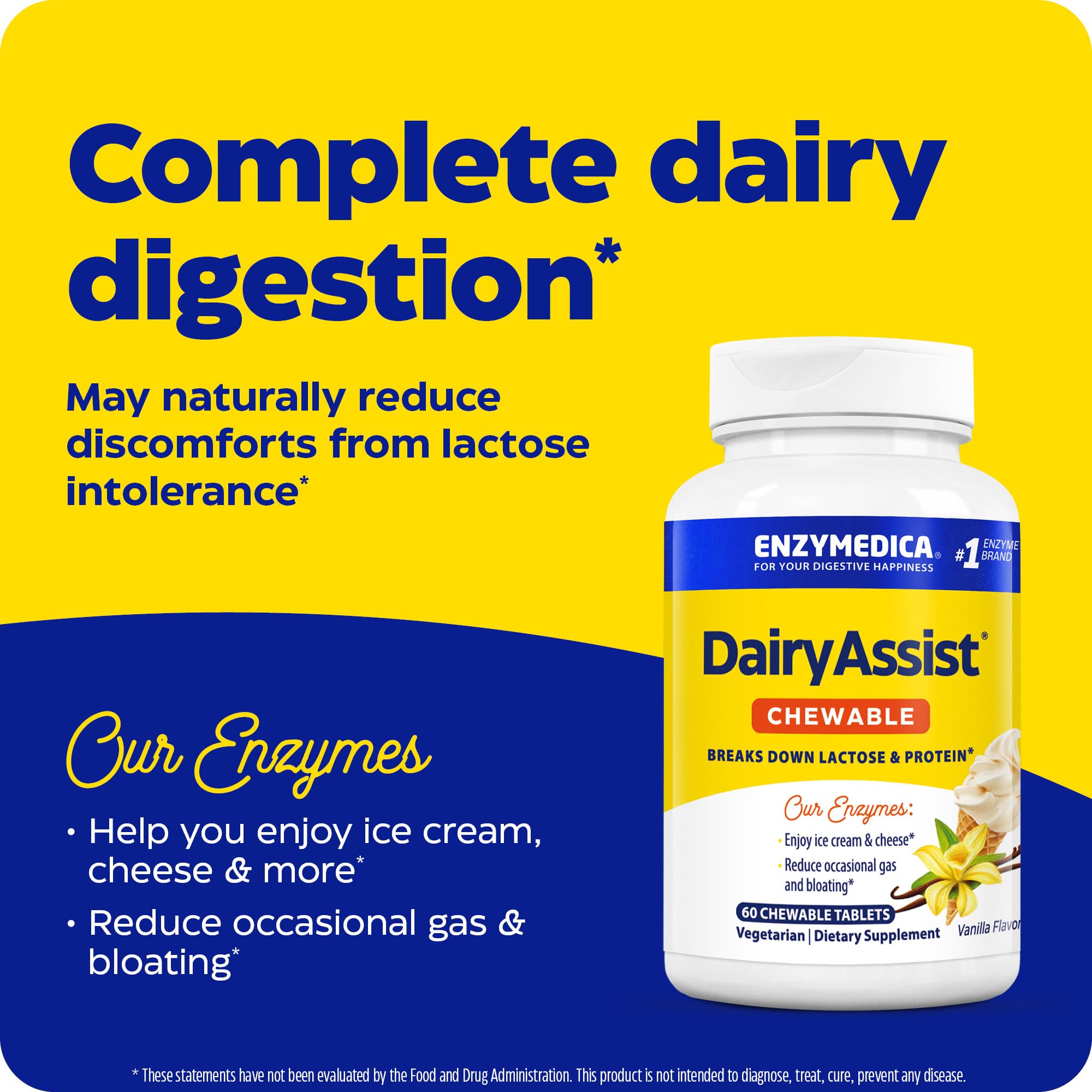 Foto 4 pulgar | Suplemento Enzymedica Dairyassist Masticable 60 Comprimidos - Venta Internacional.