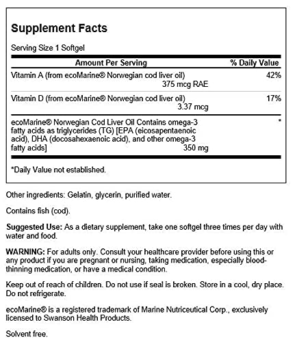 Foto 3 pulgar | Suplemento De Aceite De Hígado De Bacalao De Swanson 180 Cápsulas Blandas Con 350 Mg - Venta Internacional.