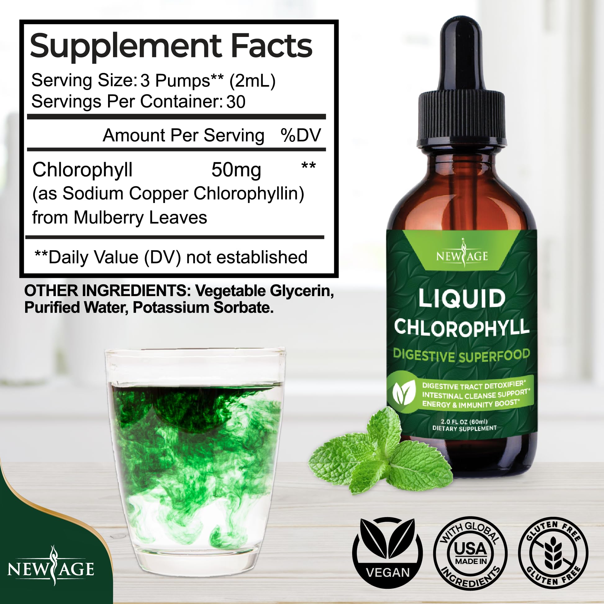 Foto 3 pulgar | Suplemento New Age Chlorophyll Liquid Drops 60 Ml - Venta Internacional