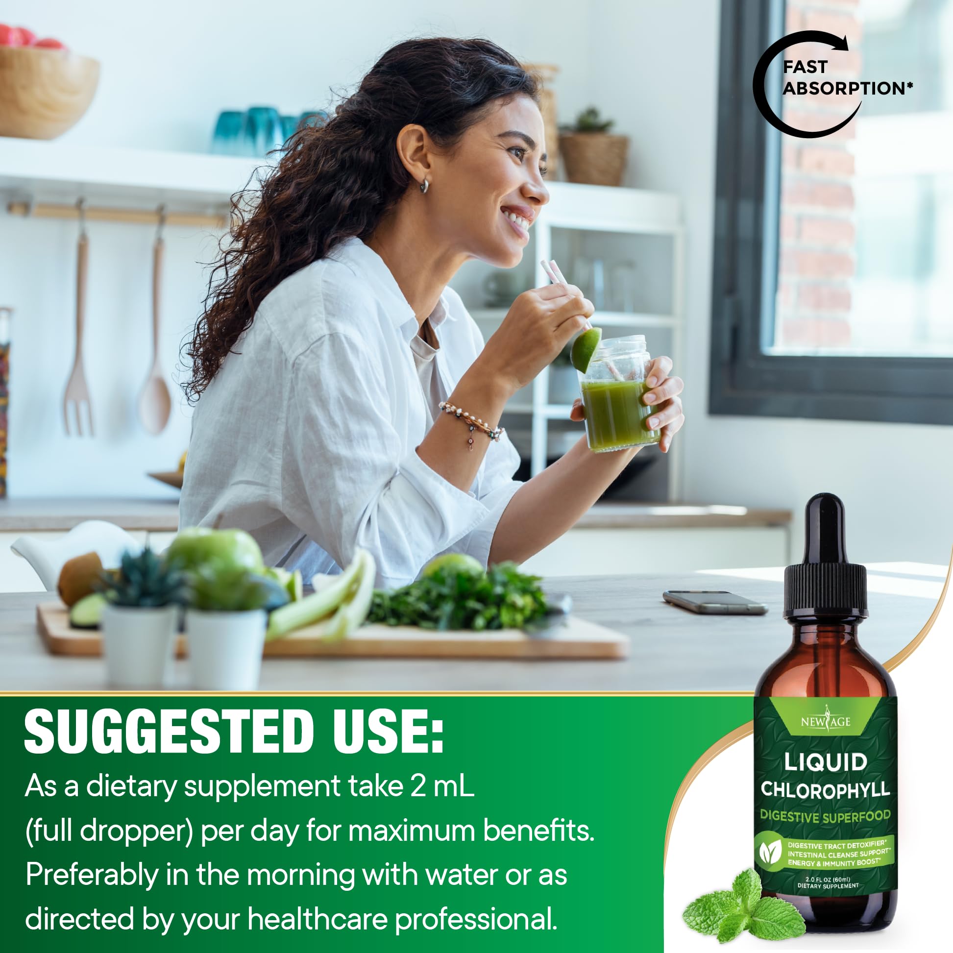 Foto 7 pulgar | Suplemento New Age Chlorophyll Liquid Drops 60 Ml - Venta Internacional