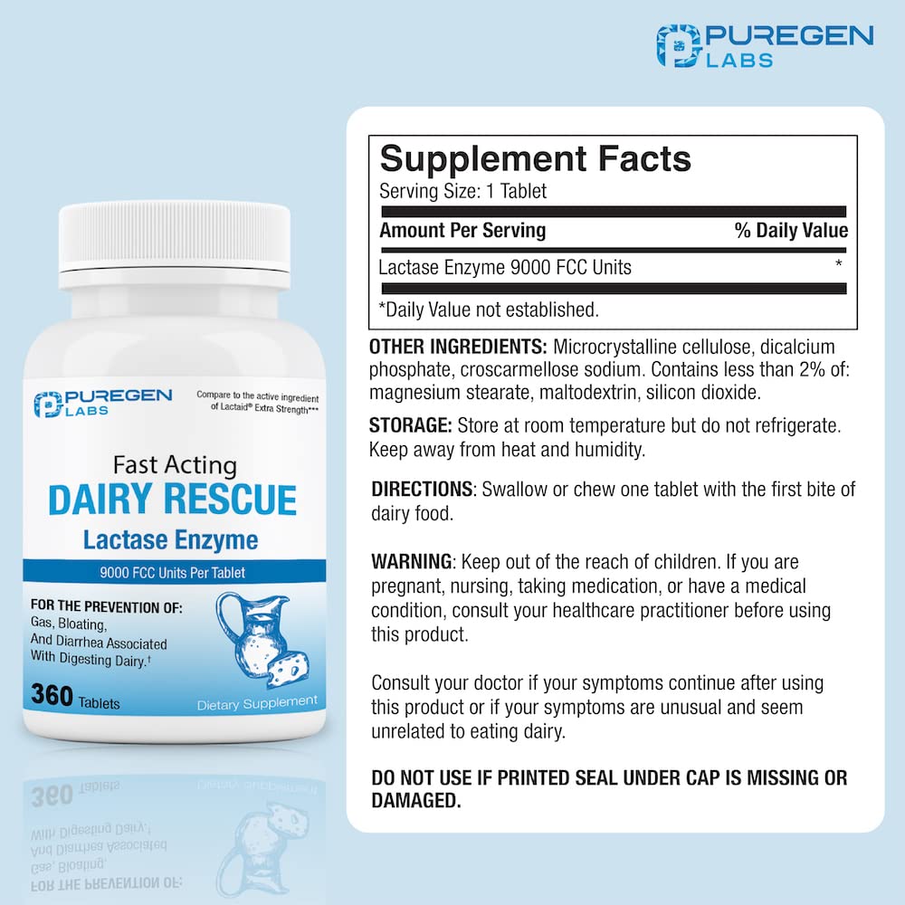 Foto 3 pulgar | Píldoras para la Intolerancia a la Lactosa Puregen Labs Dairy Rescue 360 Tabletas - Venta Internacional