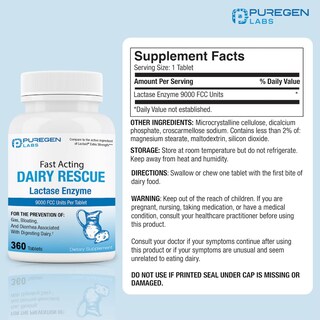 Foto 2 | Píldoras para la Intolerancia a la Lactosa Puregen Labs Dairy Rescue 360 Tabletas - Venta Internacional