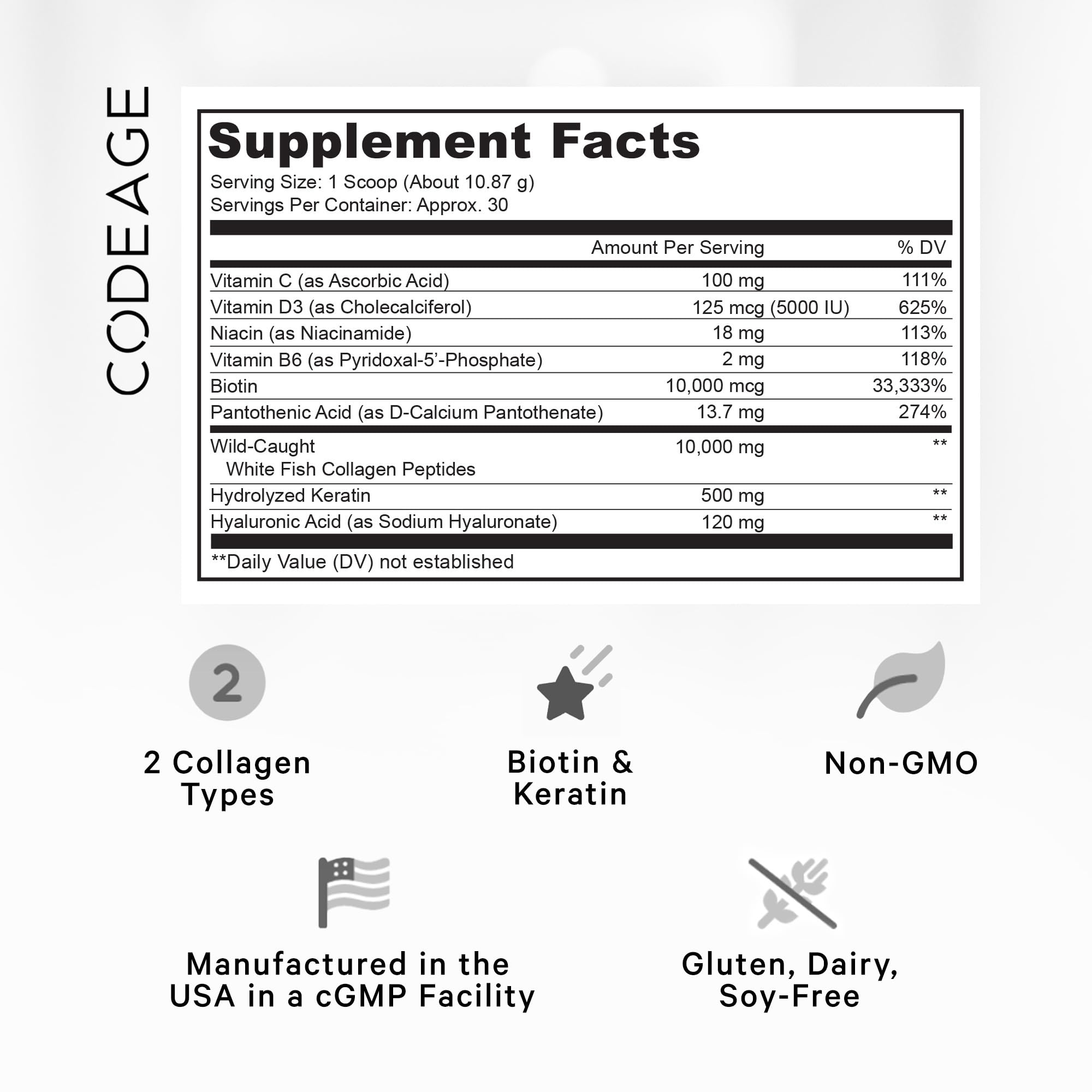 Foto 3 pulgar | Suplemento De Proteína De Colágeno Marino En Polvo Codeage, 325 Ml - Venta Internacional.