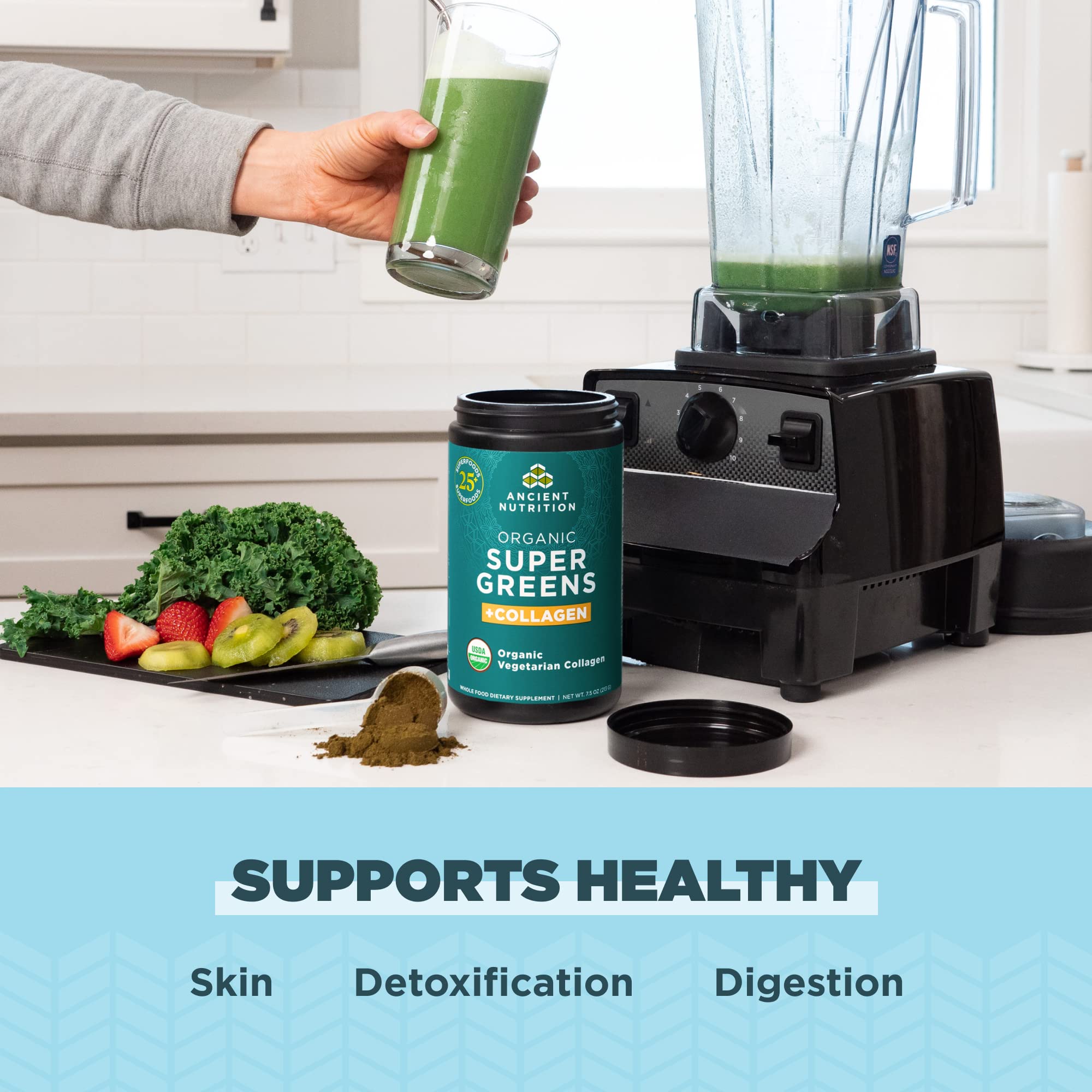 Foto 5 pulgar | Supergreens en Polvo Ancient Nutrition con Colágeno 220 ml - Venta Internacional