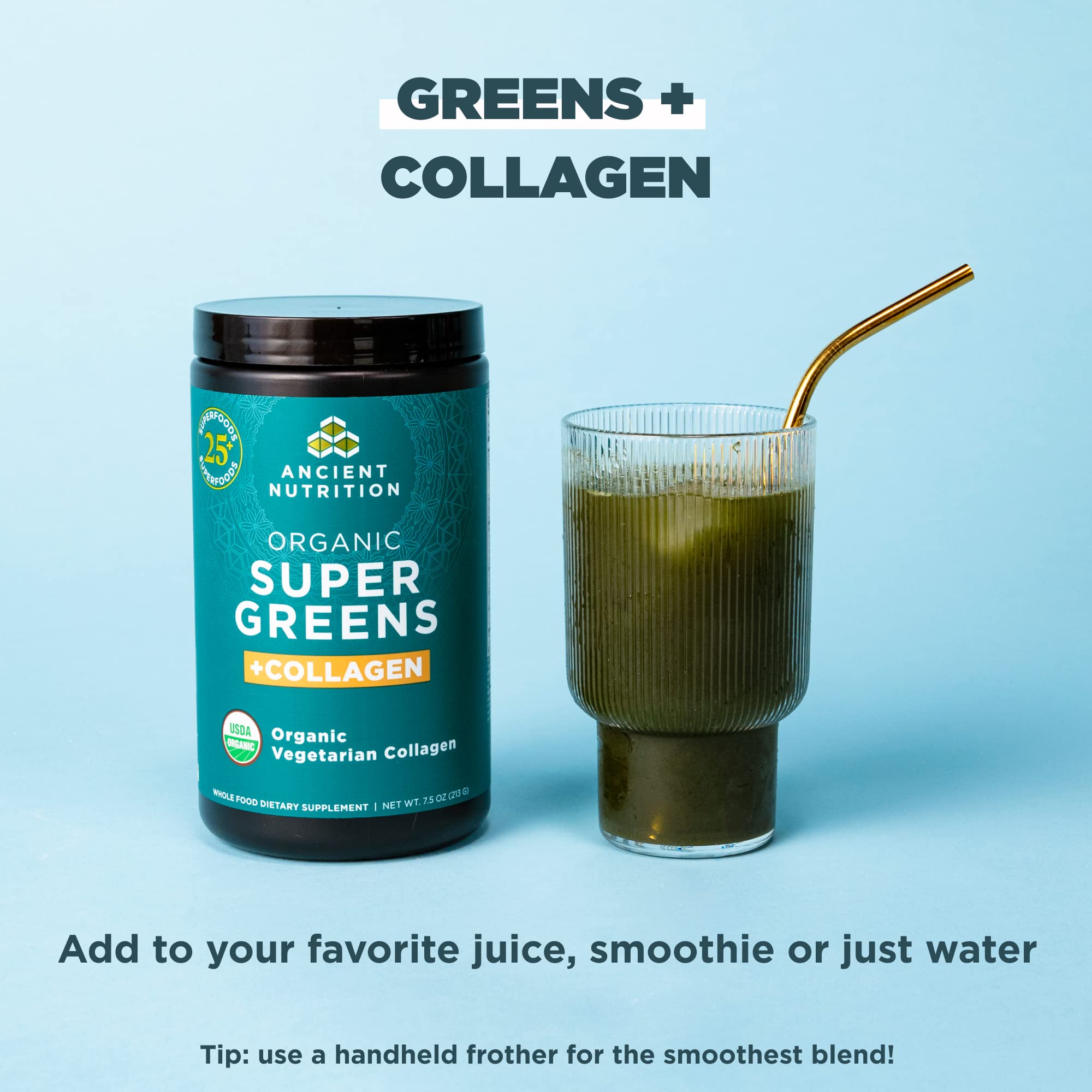 Foto 6 pulgar | Supergreens en Polvo Ancient Nutrition con Colágeno 220 ml - Venta Internacional