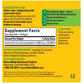 Foto 5 | Suplemento de Vitamina B12 Nature Made 3000 mcg 60 Cápsulas Blandas - Venta Internacional