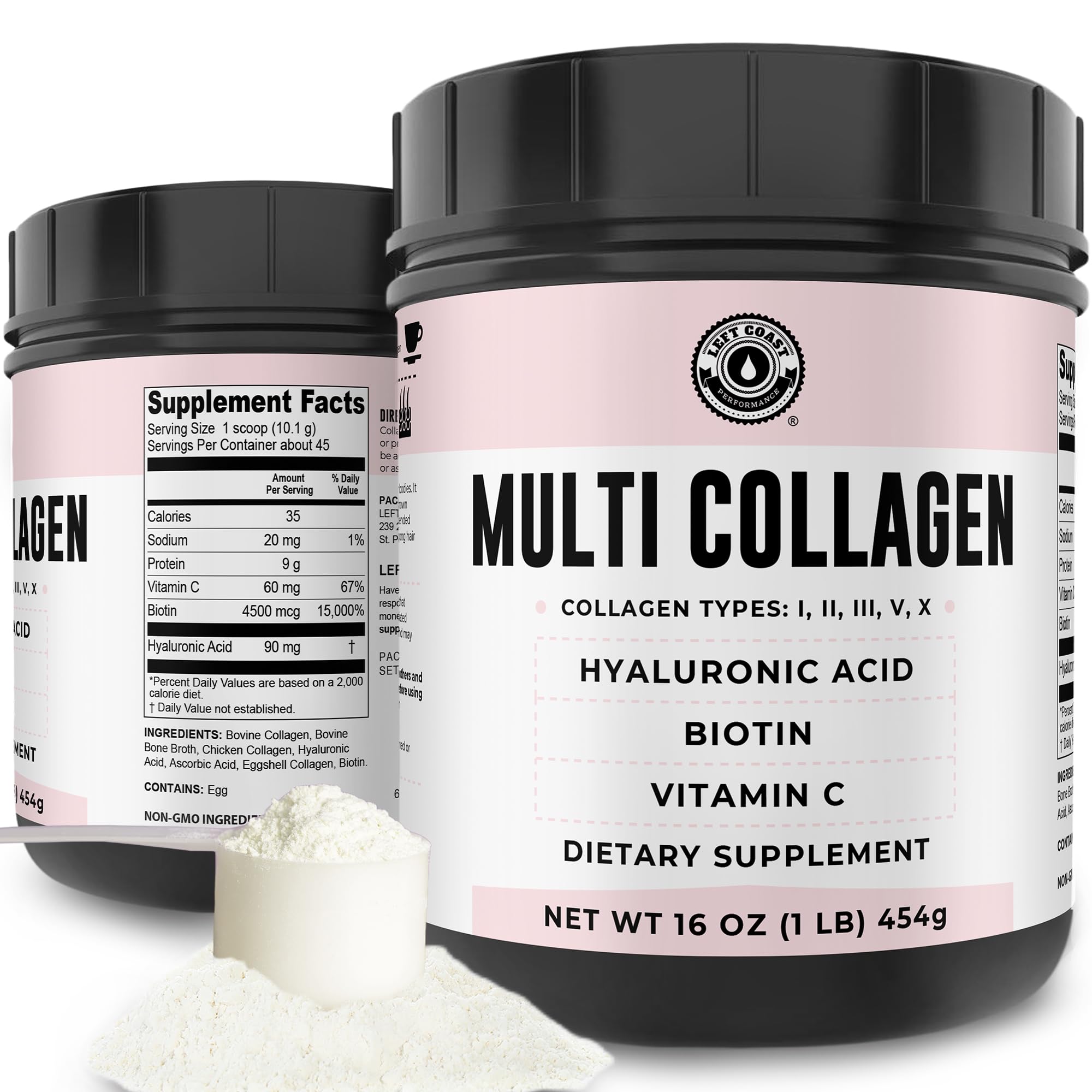 Péptidos de Colágeno En Polvo Left Coast Performance Con Biotina 4500 Mcg - Venta Internacional