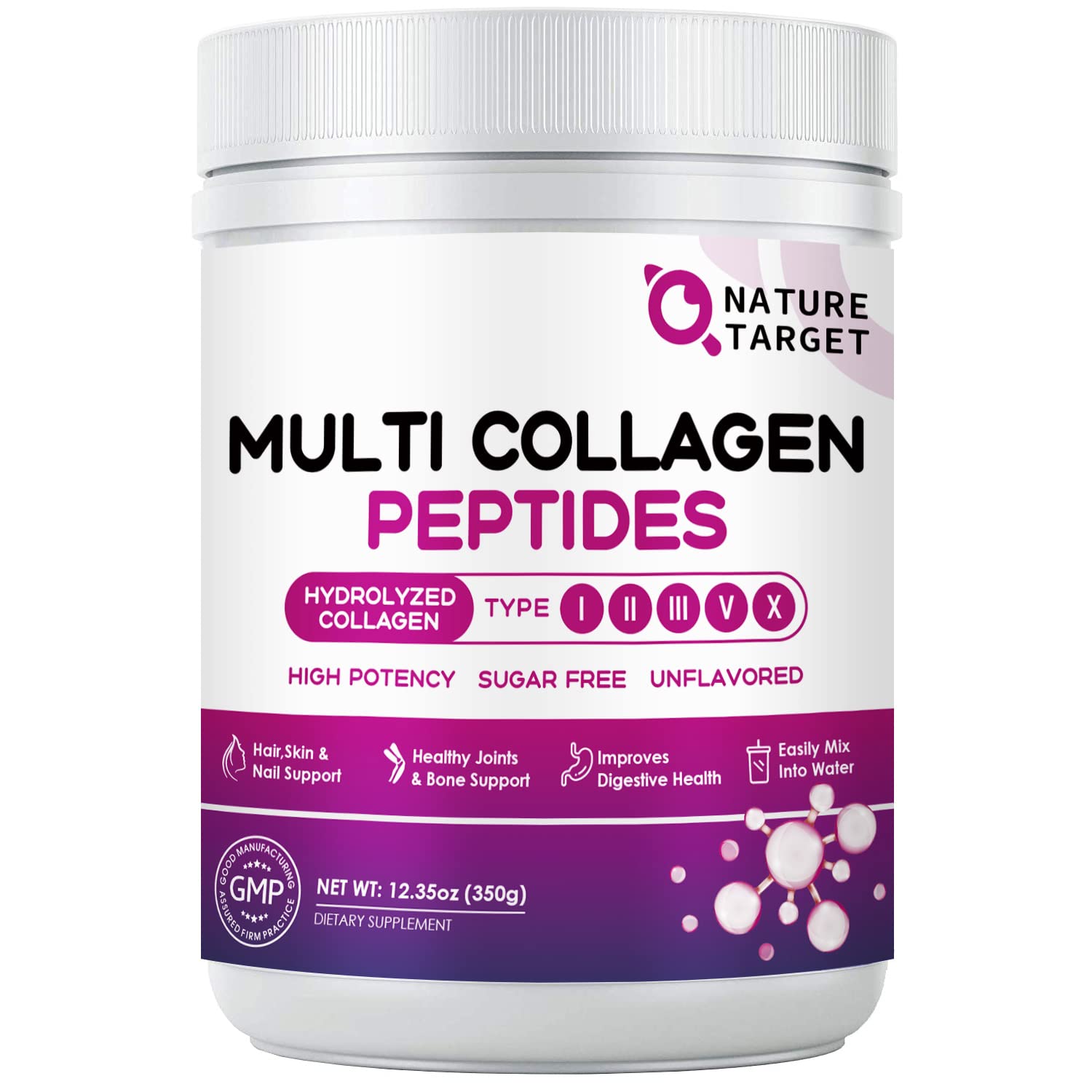 Foto 2 pulgar | Péptidos de Colágeno en Polvo Nature Target Multi Type I, Ii, Iii, V, X 350 g - Venta Internacional