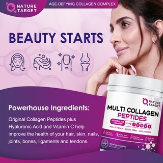 Foto 4 | Péptidos de Colágeno en Polvo Nature Target Multi Type I, Ii, Iii, V, X 350 g - Venta Internacional