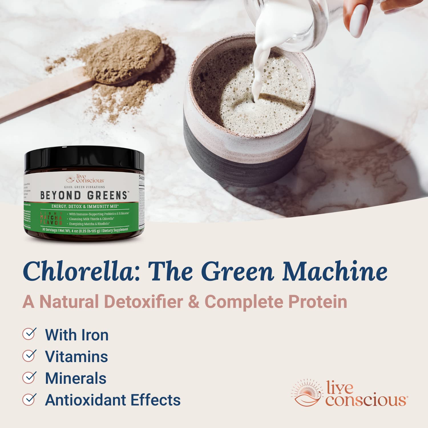 Foto 4 pulgar | Superalimento En Polvo Live Conscious Beyond Greens Con Matcha - Venta Internacional.
