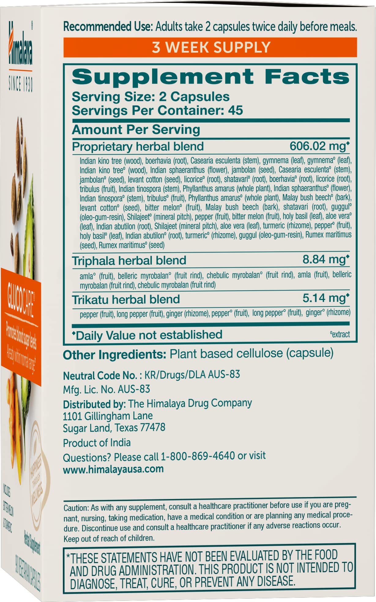 Foto 2 | Suplemento Himalaya Glucocare Herbal 90 Cápsulas - Venta Internacional.