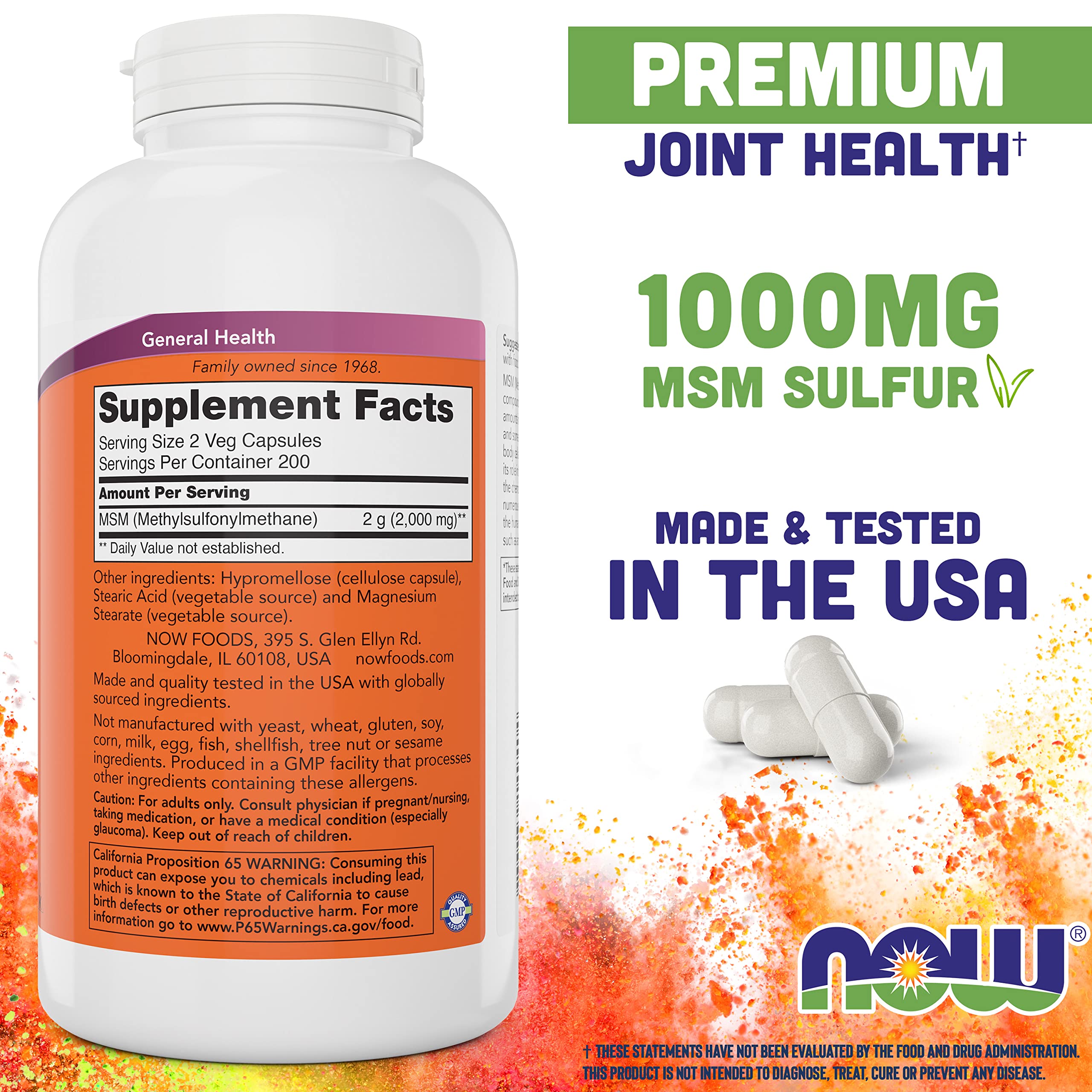 Foto 3 pulgar | Suplemento Now Foods Msm 2 Piezas de 400 Cápsulas-Venta Internacional