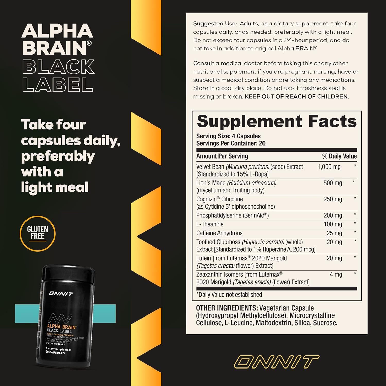 Foto 4 pulgar | Suplemento Onnit Alpha Brain Black Label 80 Cápsulas - Venta Internacional
