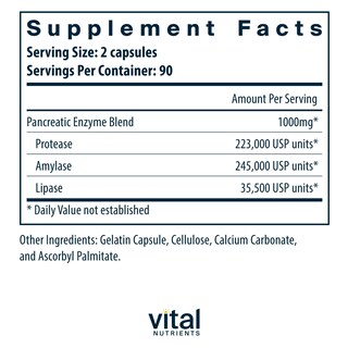 Foto 2 | Suplemento De Enzimas Digestivas Vital Nutrients Pancreatic 1000 Mg - Venta Internacional