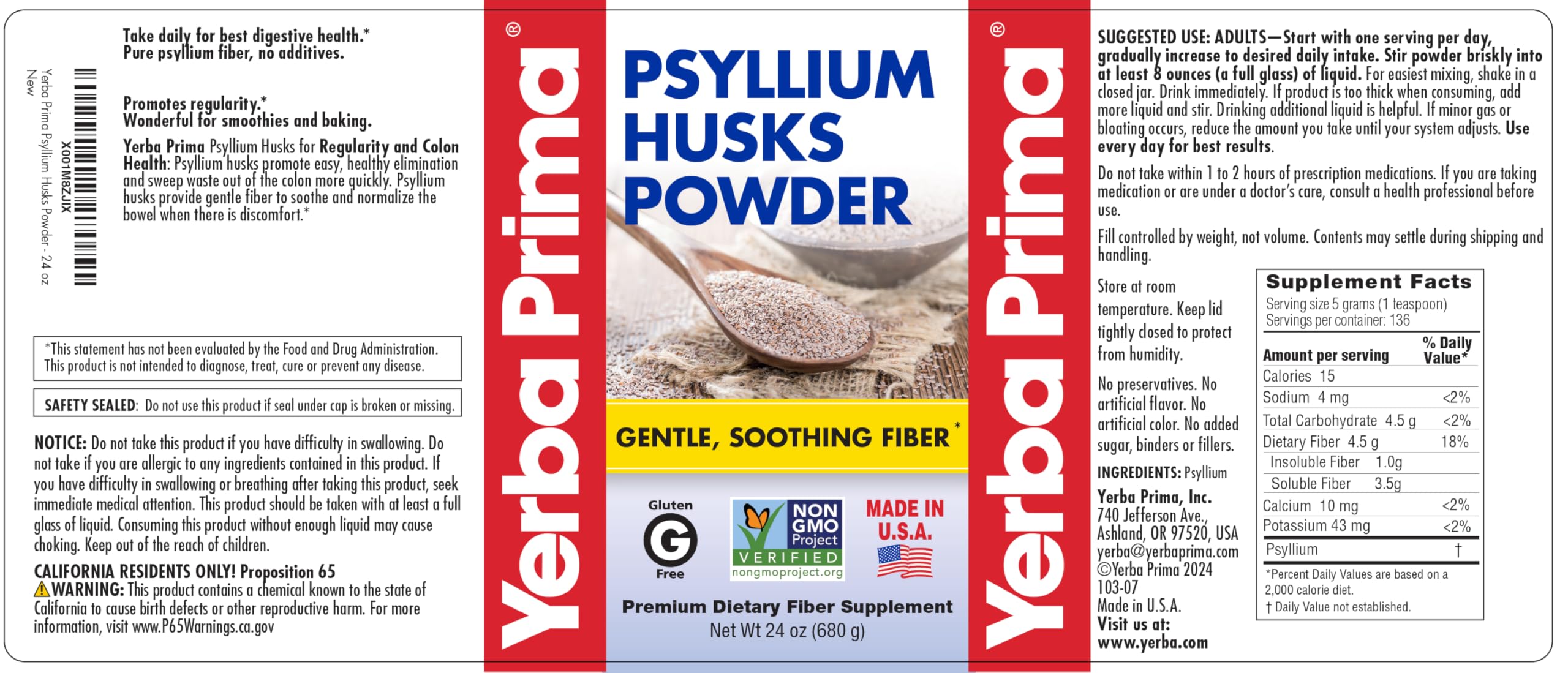 Foto 6 pulgar | Suplemento Yerba Prima Cáscaras de Psilio 2 Piezas de 680 g-Venta Internacional