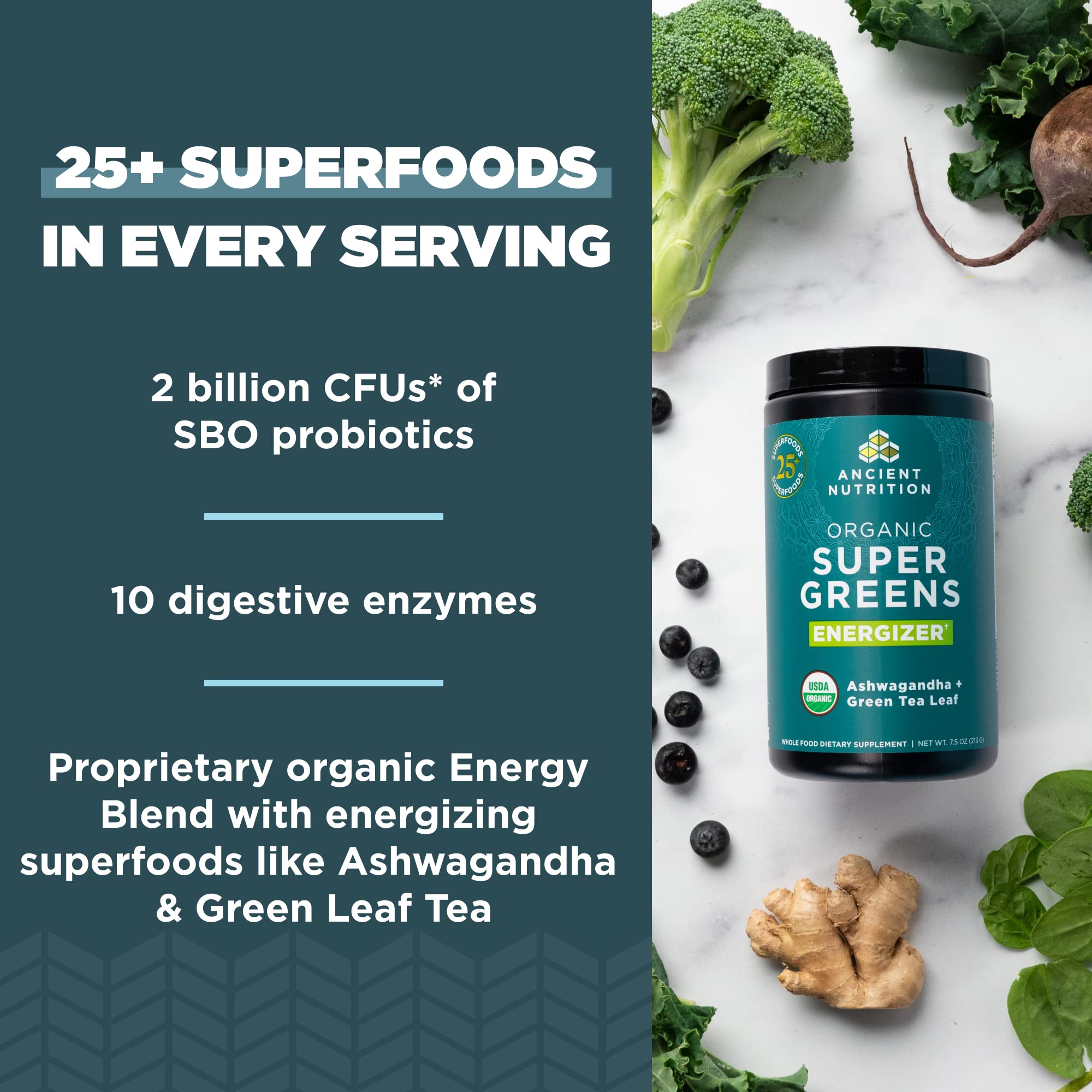 Foto 4 pulgar | Energizante en Polvo Supergreens Ancient Nutrition 225 ml 25 Porciones - Venta Internacional