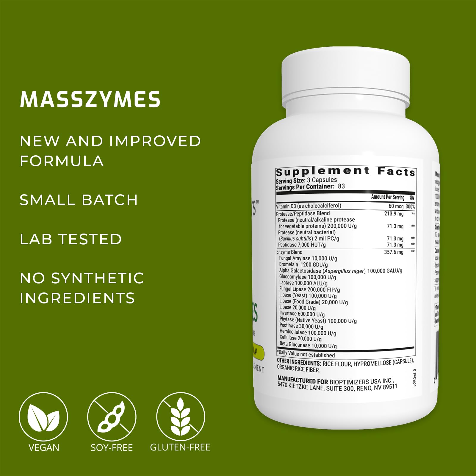 Foto 5 pulgar | Suplemento Bioptimizers Masszymes Digestive Enzymes 250 Cápsulas - Venta Internacional.