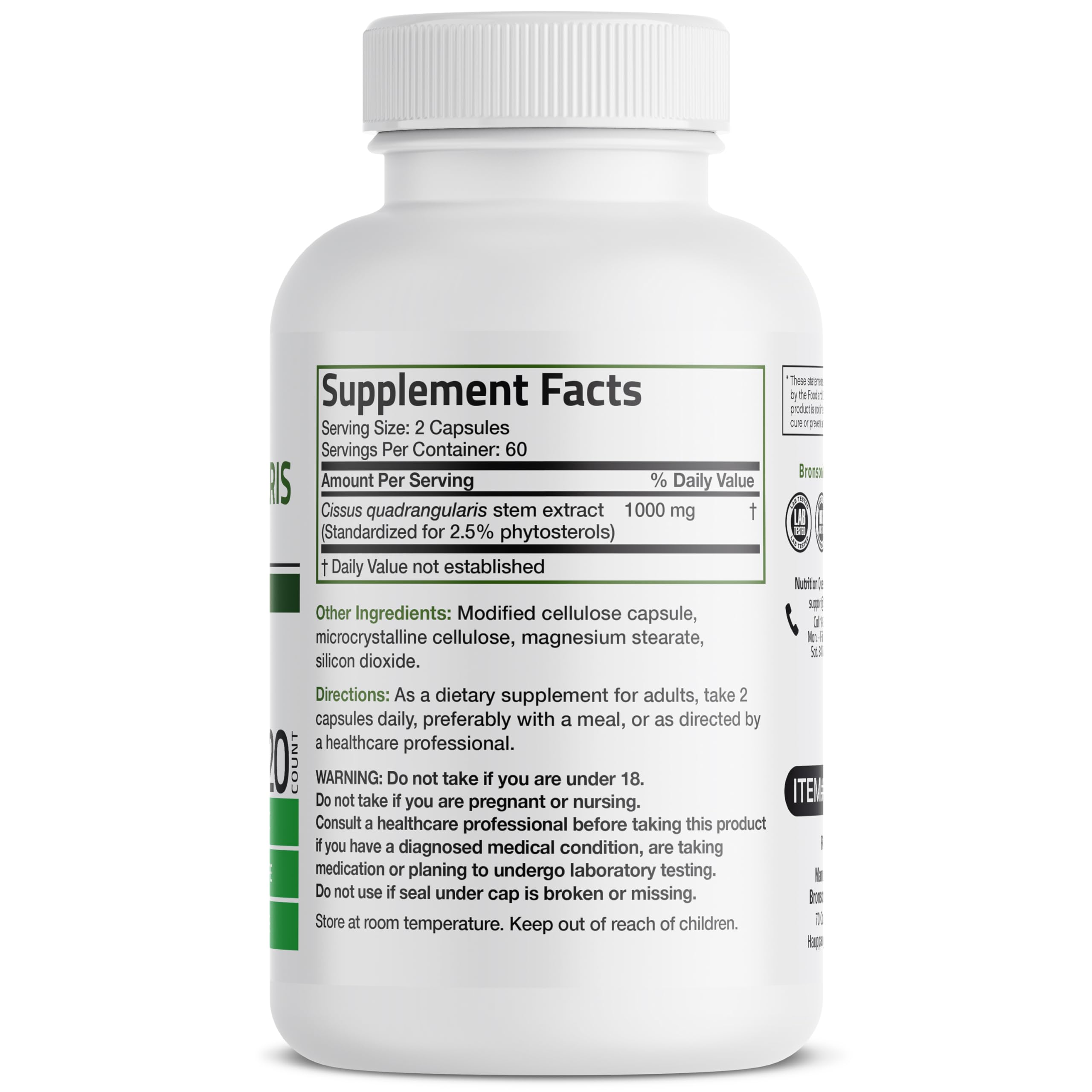Foto 3 pulgar | Suplemento de Extracto de Bronson Cissus Quadrangularis 1000 mg 120 Cápsulas - Venta Internacional