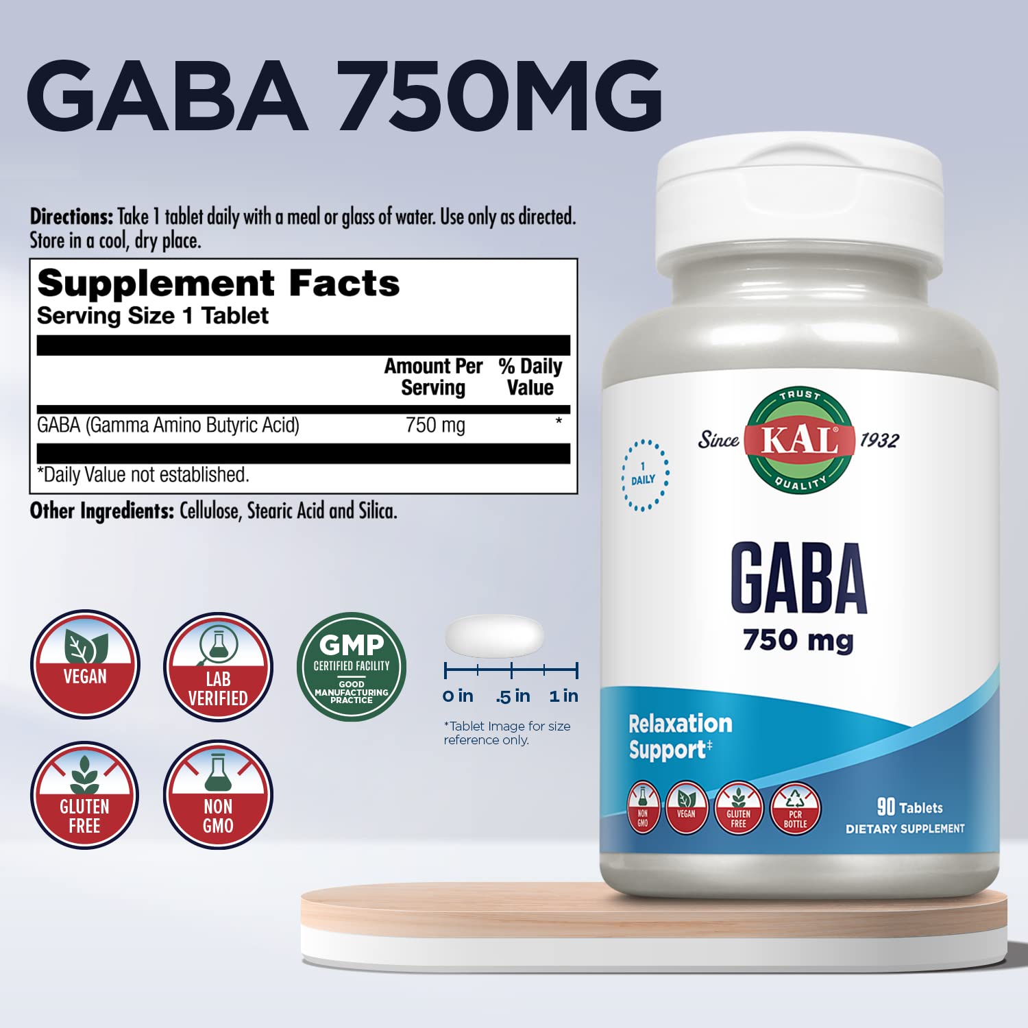 Foto 2 | Suplemento Kal Gaba Relaxation Support 90 Tabletas - Venta Internacional