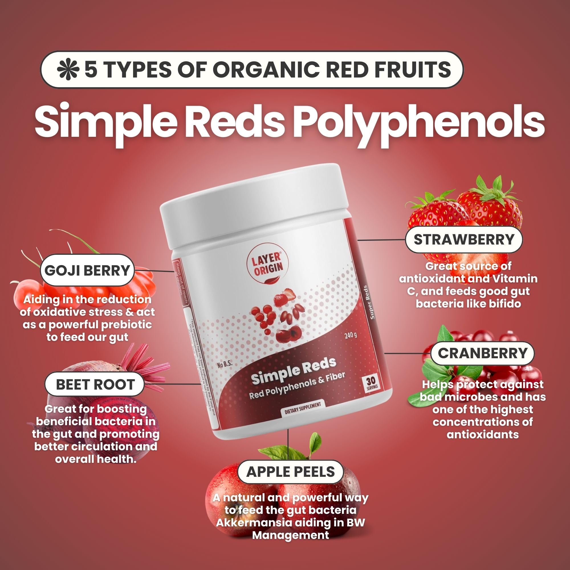 Foto 5 pulgar | Polvo De Fruta Orgánica Supplement Layer Origin Simple Reds - Venta Internacional.