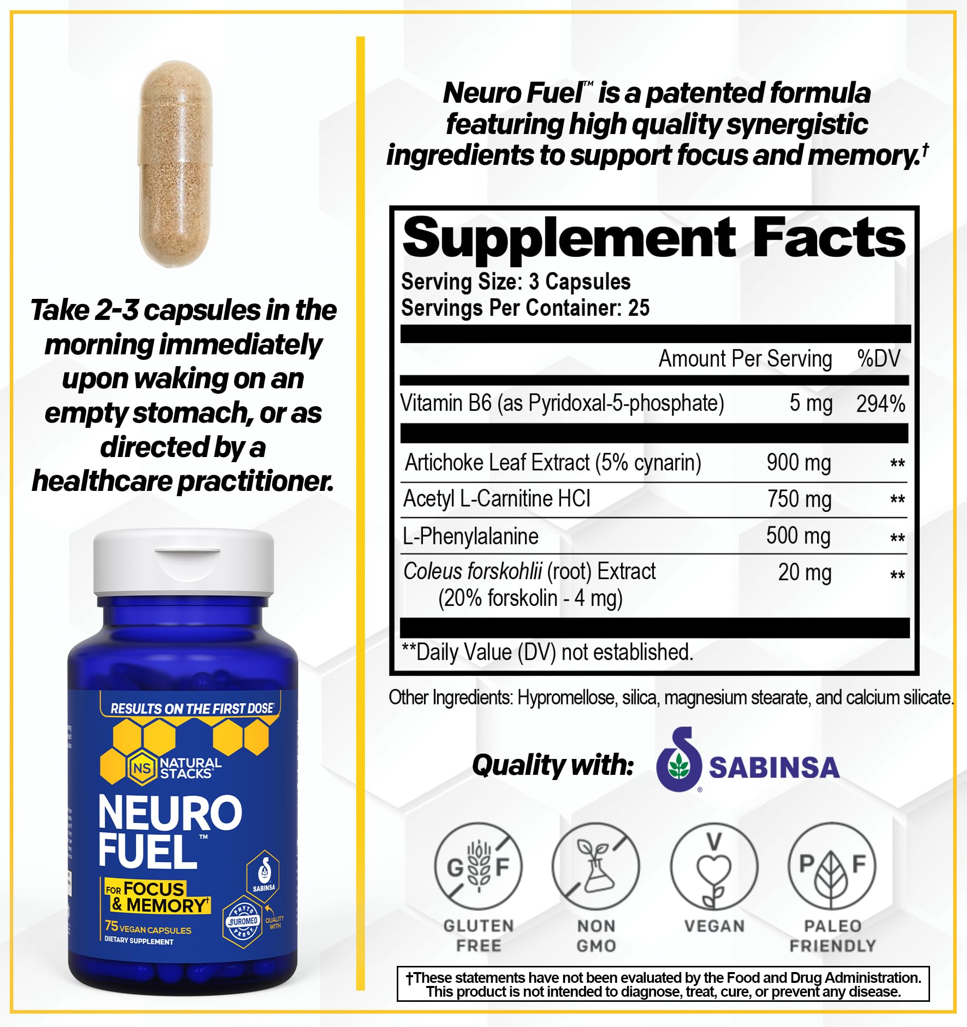Foto 3 pulgar | Suplemento Natural Stacks Neurofuel Nootrópico Brain Support - Venta Internacional.