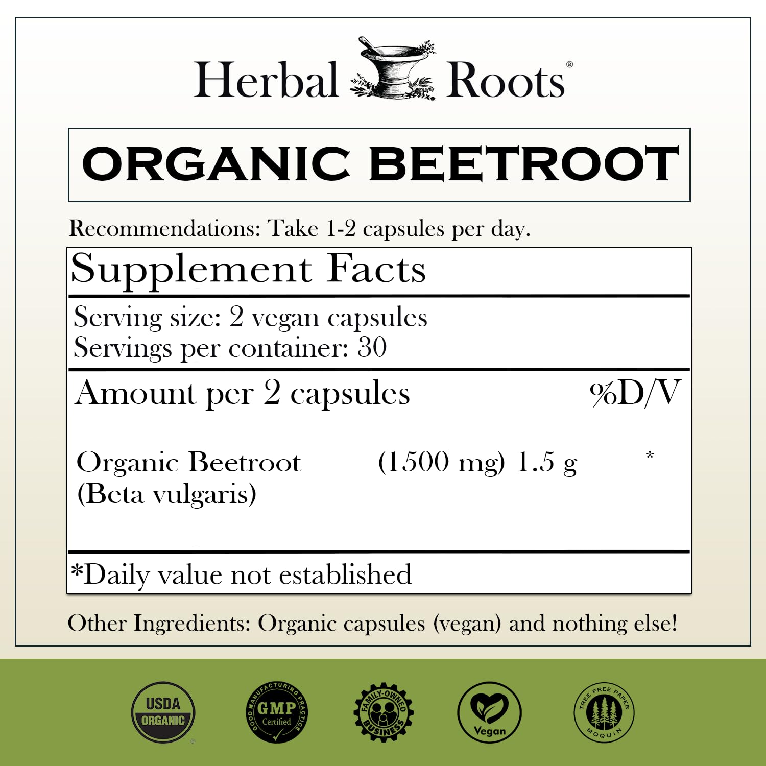 Foto 3 pulgar | Suplemento Herbal Roots En Polvo Orgánico De Raíz De Remolacha 60 Cápsulas - Venta Internacional.