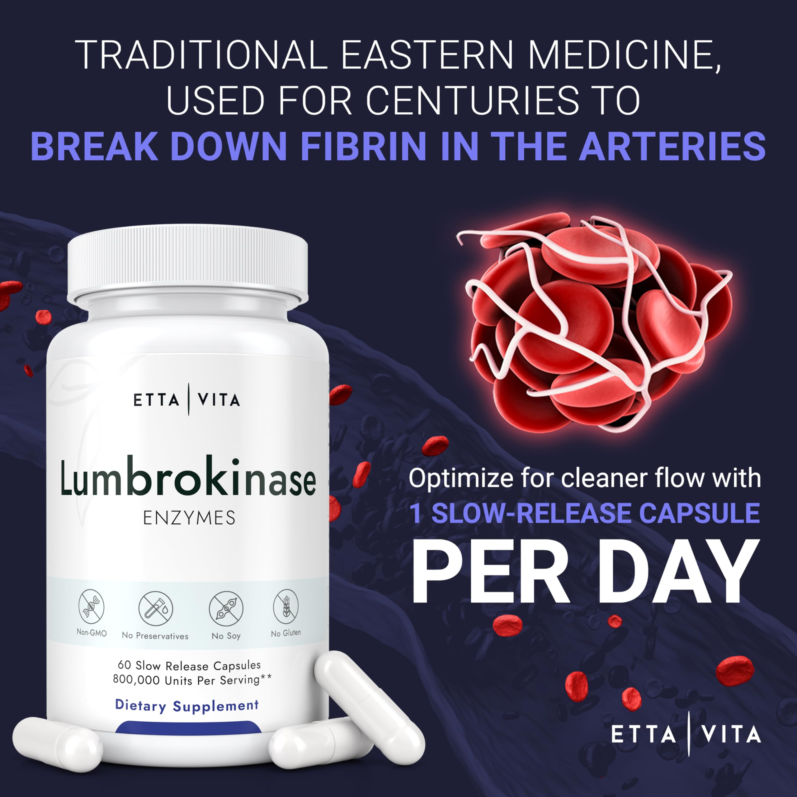 Foto 2 | Suplemento Etta Vita Lumbrokinase 40 Mg 120 Porciones - Venta Internacional.