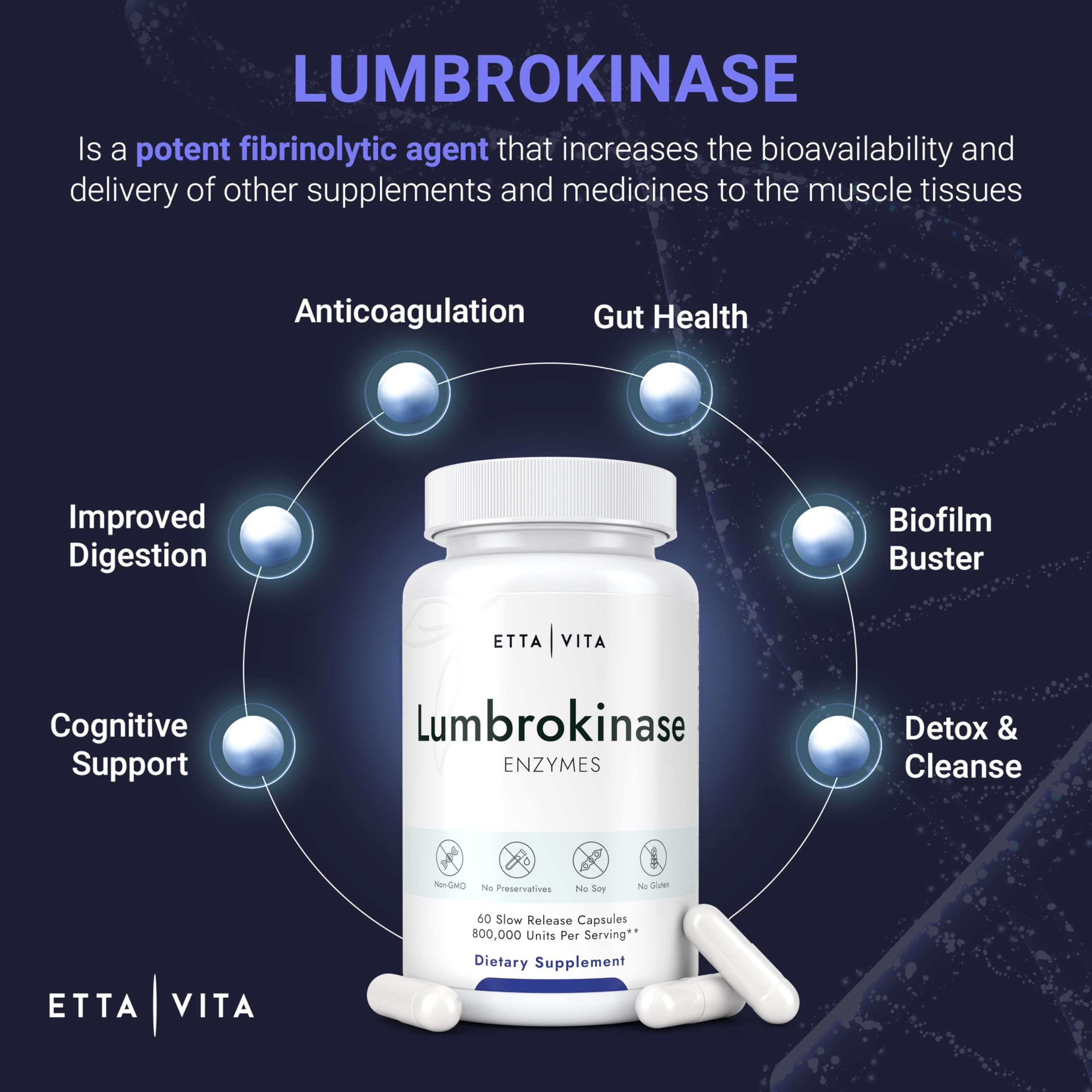 Foto 4 pulgar | Suplemento Etta Vita Lumbrokinase 40 Mg 120 Porciones - Venta Internacional.