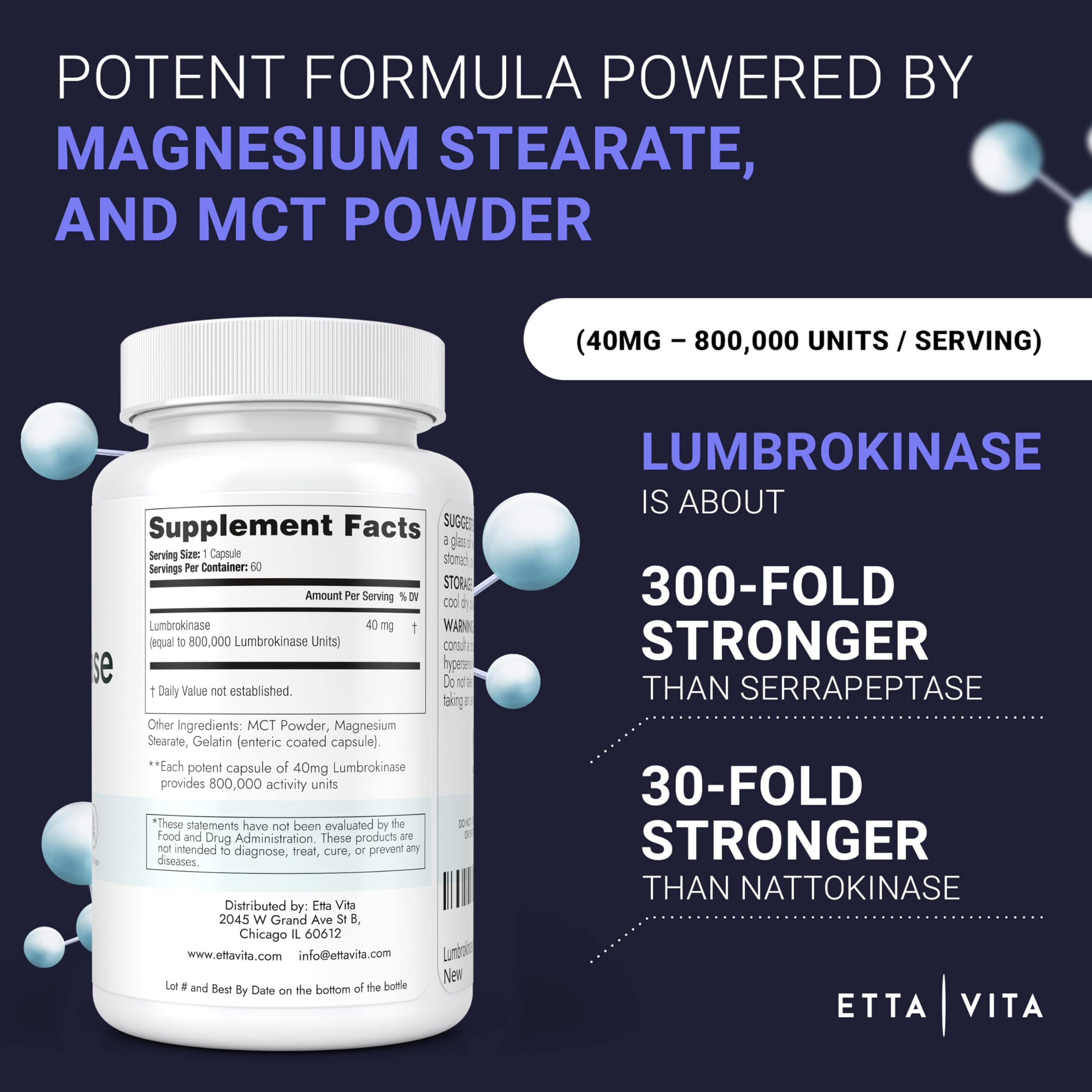 Foto 8 pulgar | Suplemento Etta Vita Lumbrokinase 40 Mg 120 Porciones - Venta Internacional.