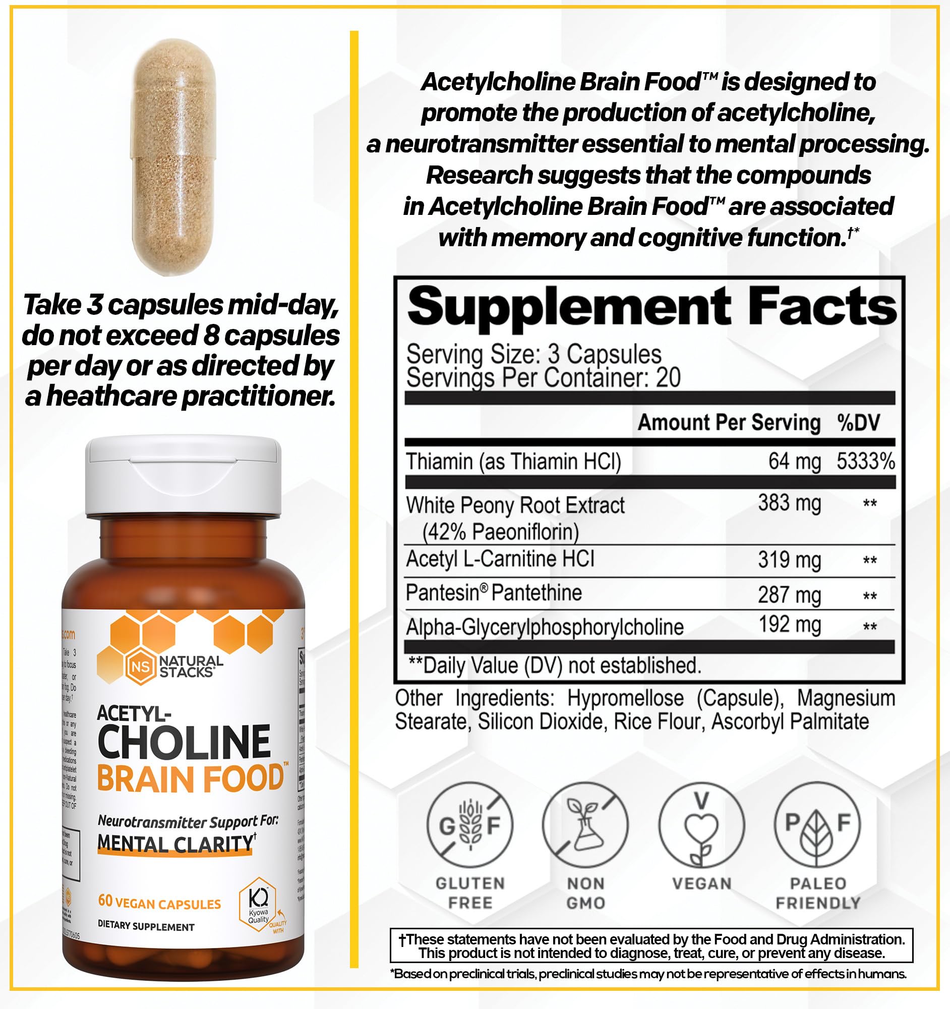 Foto 2 | Suplemento Natural Stacks Acetilcolina Brain Food 120 Cápsulas - Venta Internacional.