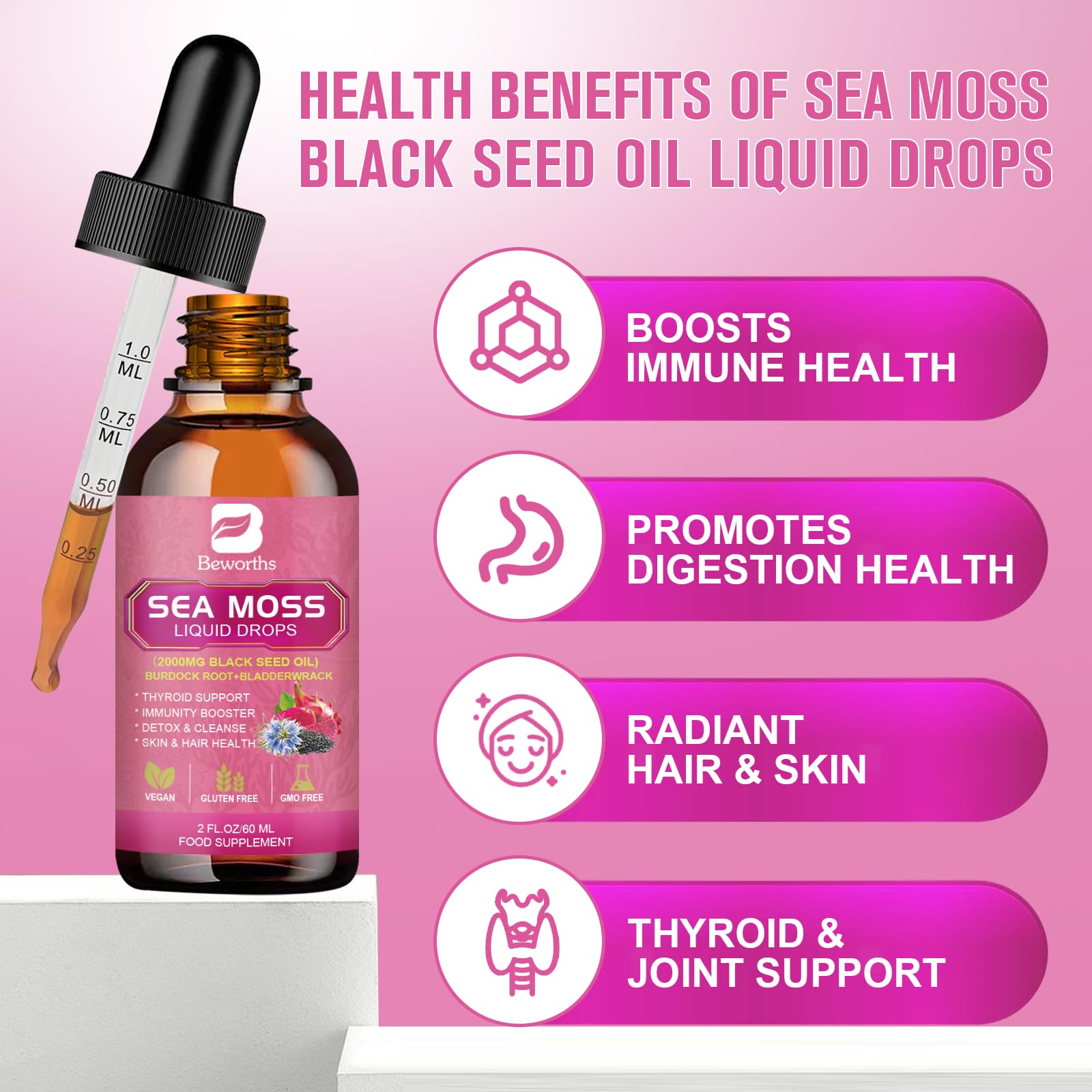 Foto 4 pulgar | Suplemento B Beworths Sea Moss Liquid Drops 3000 Mg - Venta Internacional.