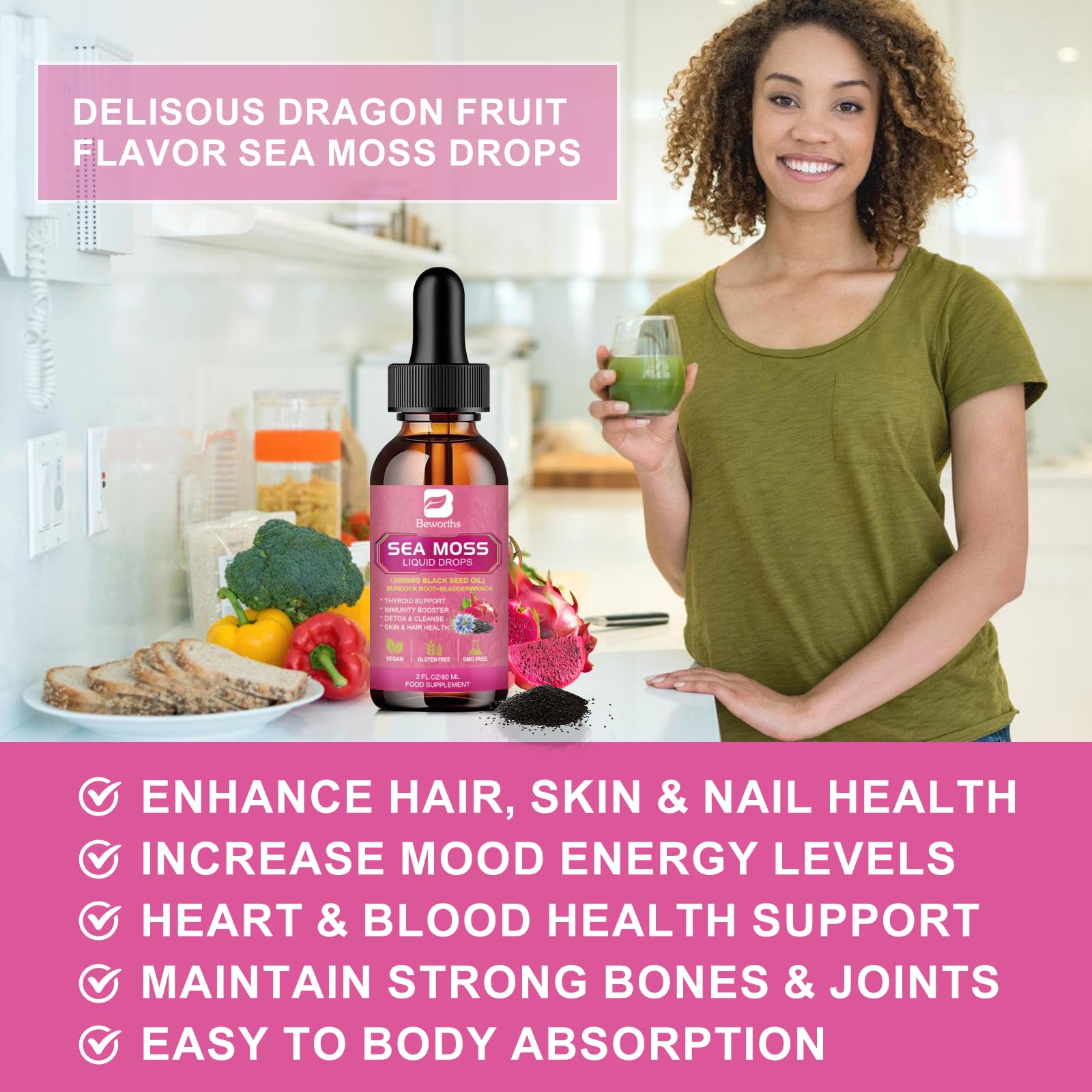 Foto 5 pulgar | Suplemento B Beworths Sea Moss Liquid Drops 3000 Mg - Venta Internacional.