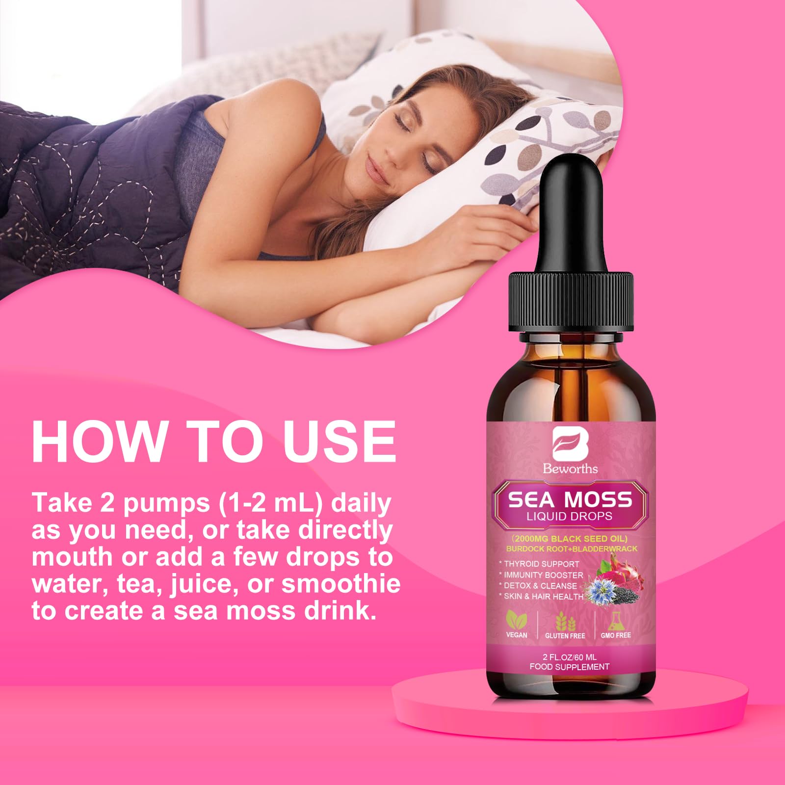 Foto 6 pulgar | Suplemento B Beworths Sea Moss Liquid Drops 3000 Mg - Venta Internacional.