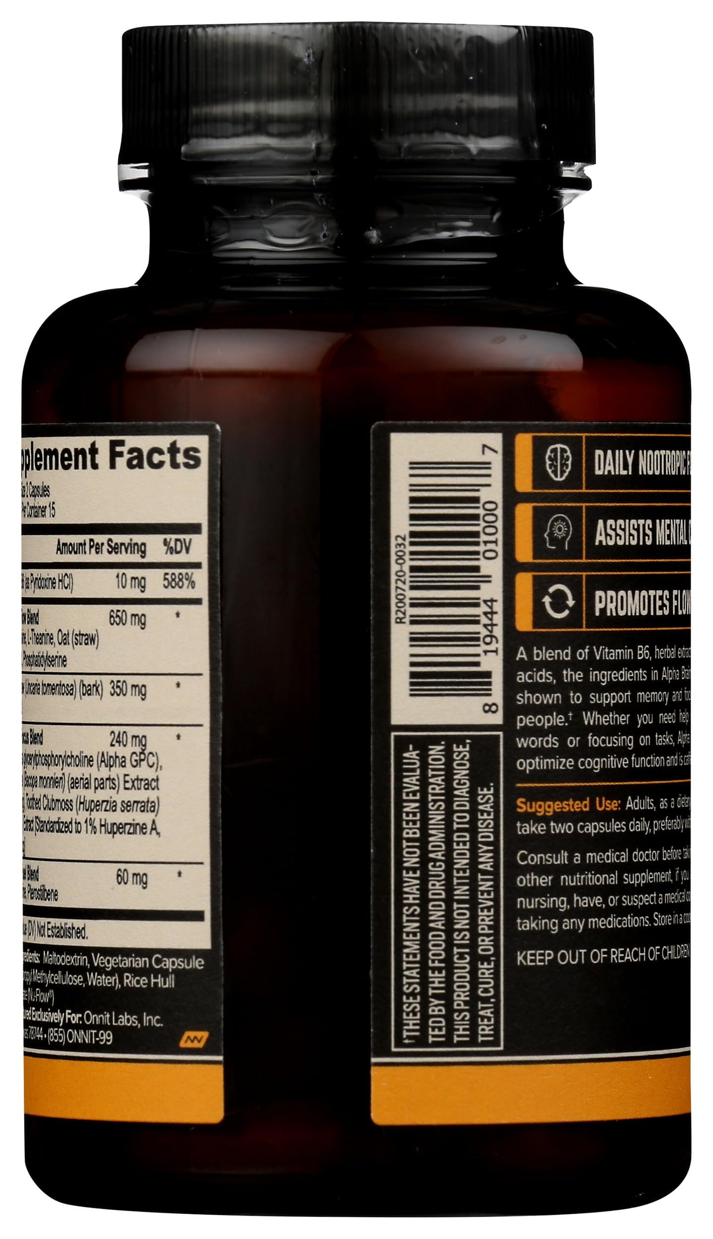 Foto 3 pulgar | Suplemento Onnit Alpha Brain Memory & Focus 30 Cápsulas - Venta Internacional.