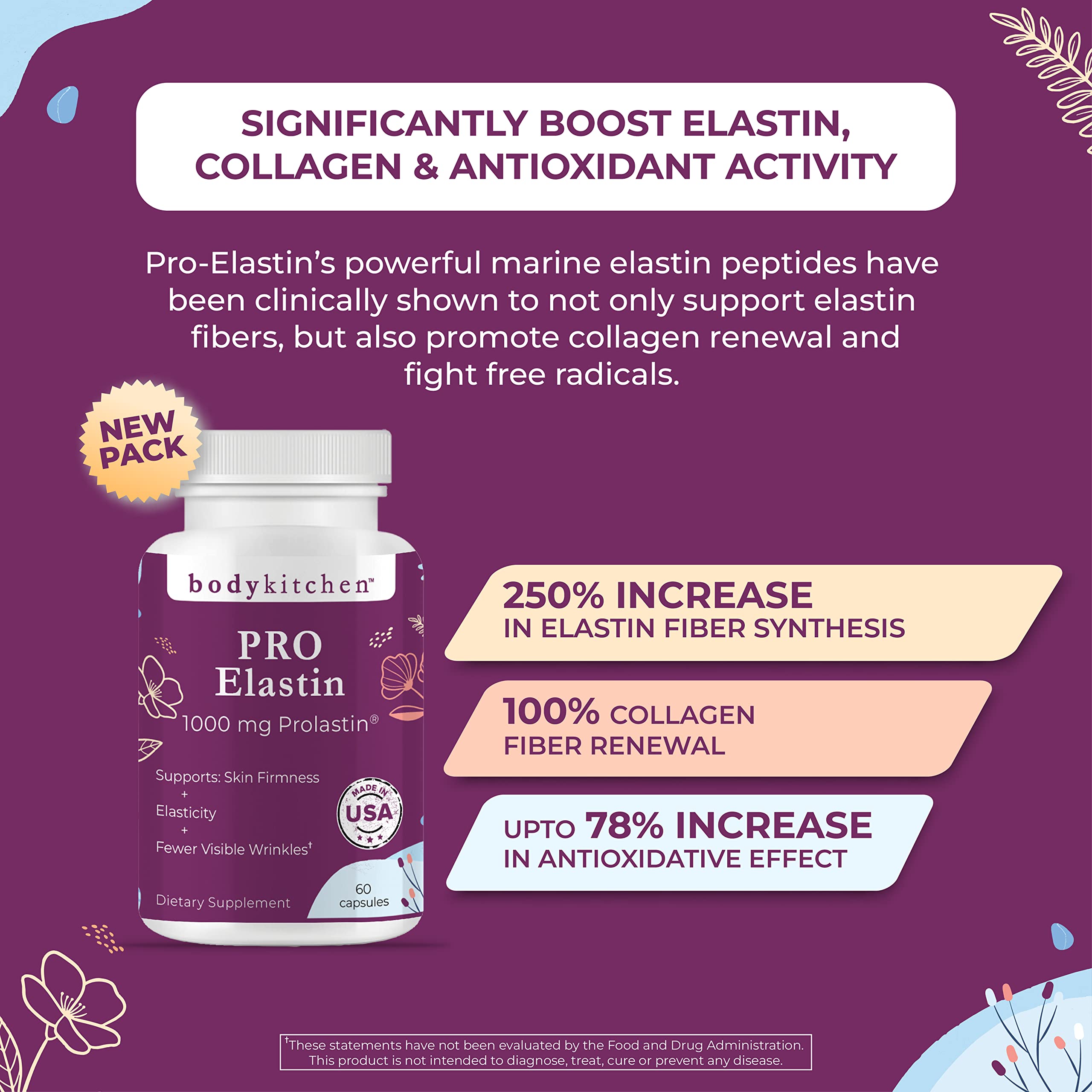 Foto 5 pulgar | Suplemento Body Kitchen Pro-elastina 1000 Mg Para La Salud De La Piel - Venta Internacional.