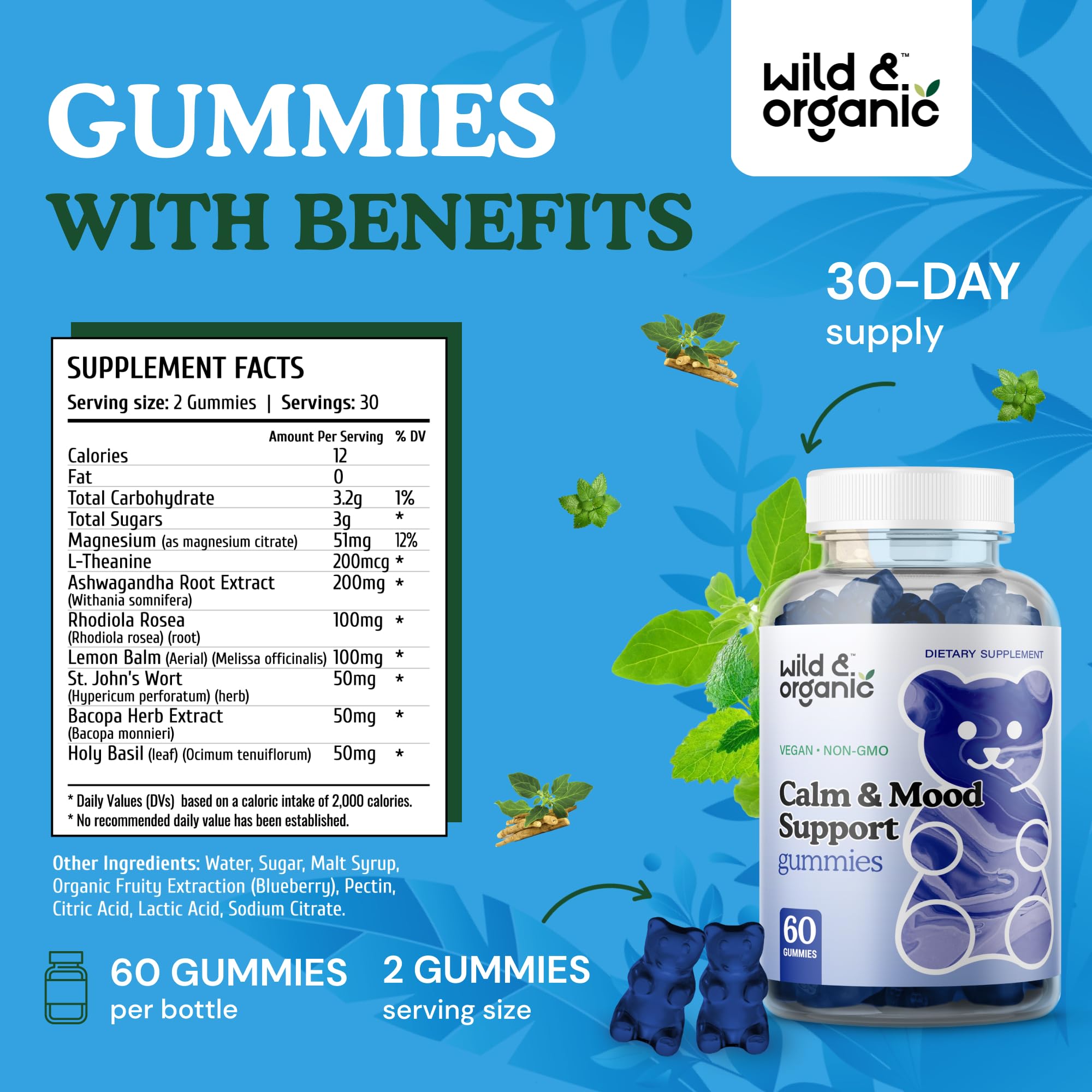 Foto 4 pulgar | Suplemento De Gomitas Calmantes Silvestres Y Orgánicas Con Ashwagandha, 60 Unidades - Venta Internacional.