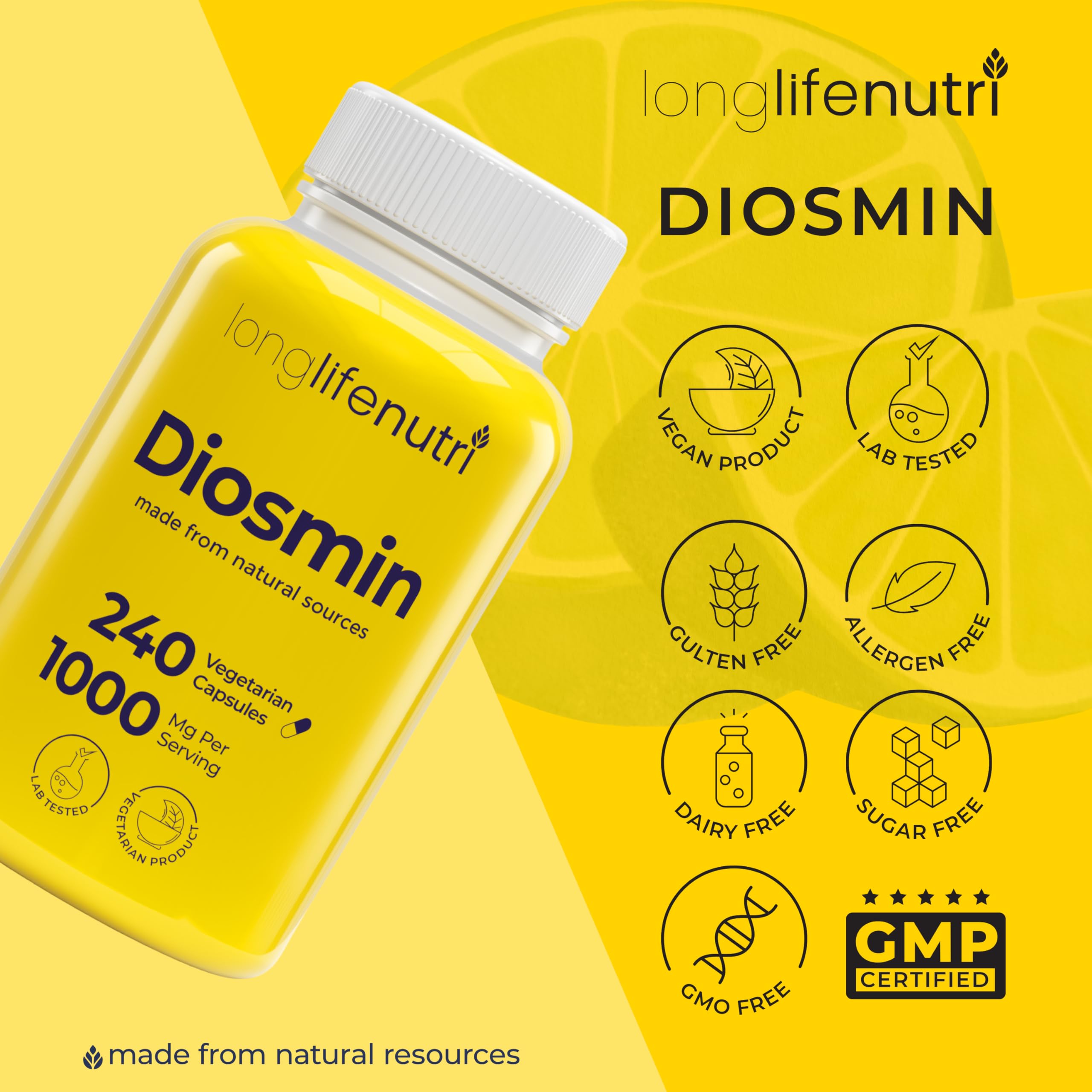 Foto 8 pulgar | Suplemento Longlifenutri Diosmin 1000 Mg 240 Cápsulas - Venta Internacional.