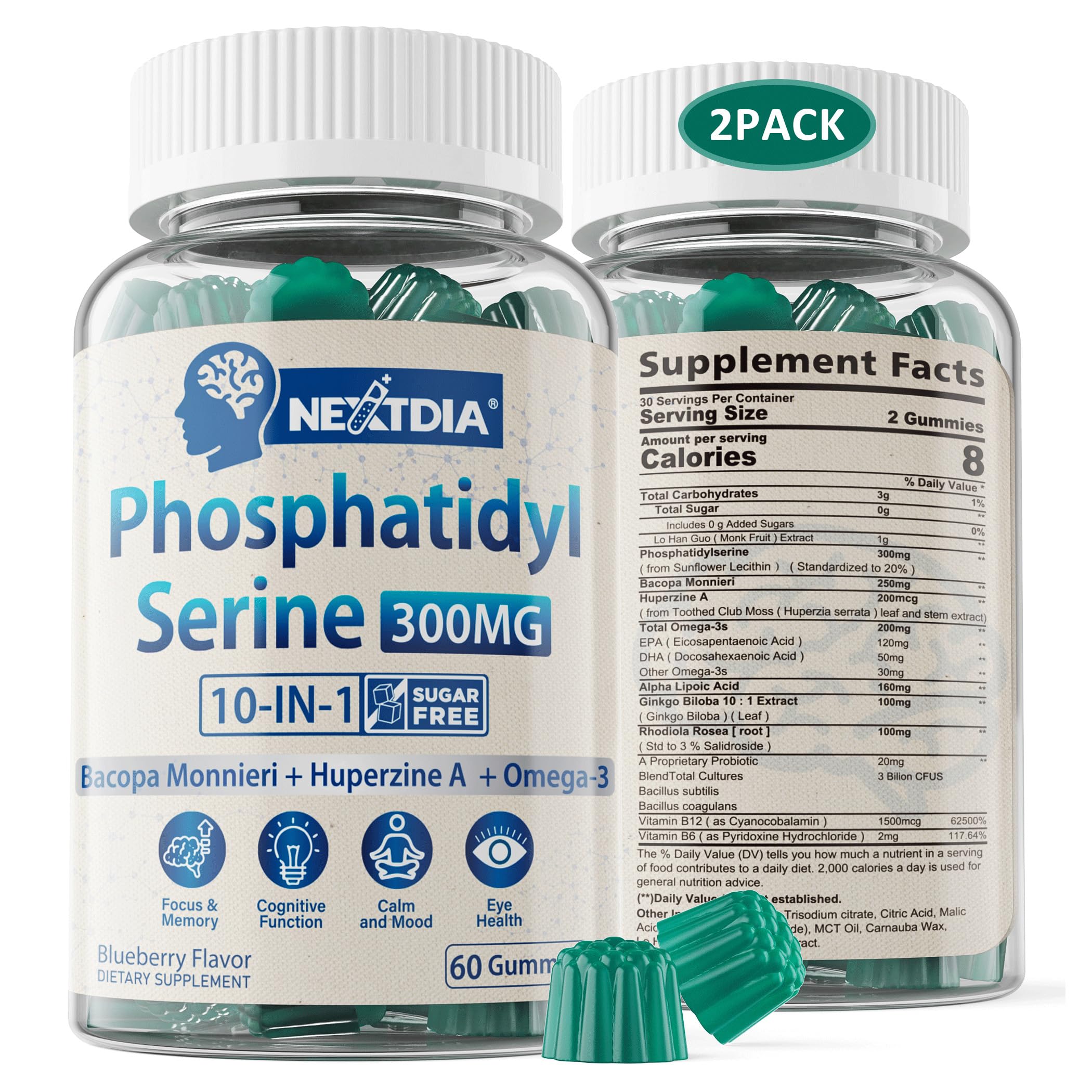Foto 2 pulgar | Paquete De 2 Gomitas De Fosfatidilserina Supplement Nextdia, 300 Mg - Venta Internacional.
