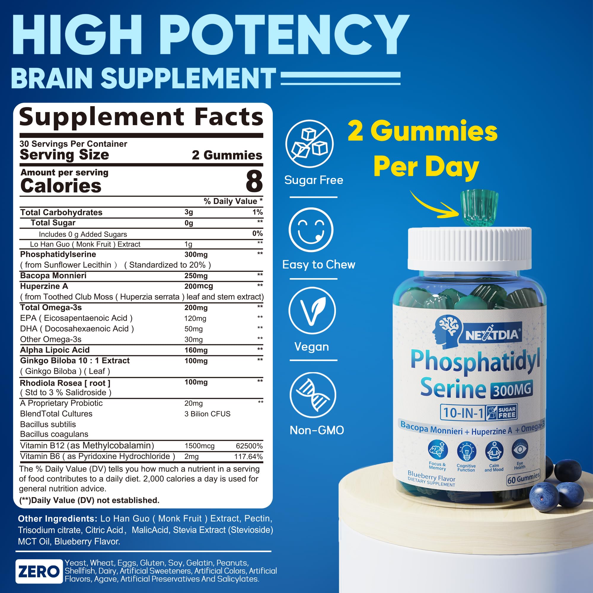 Foto 3 pulgar | Paquete De 2 Gomitas De Fosfatidilserina Supplement Nextdia, 300 Mg - Venta Internacional.