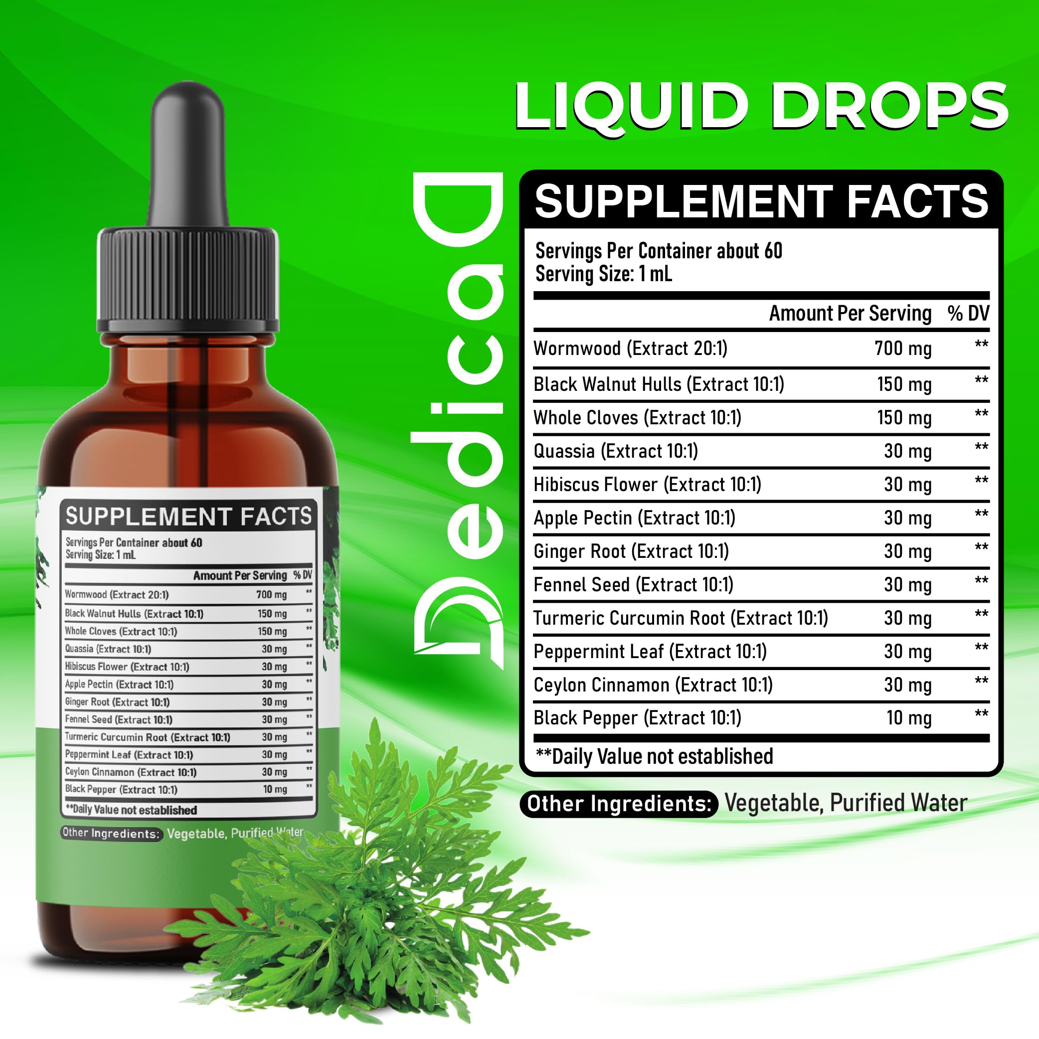 Foto 3 pulgar | Suplemento Dedicad Wormwood Liquid Gots, 60 Ml, Suministro Para 60 Días - Venta Internacional.